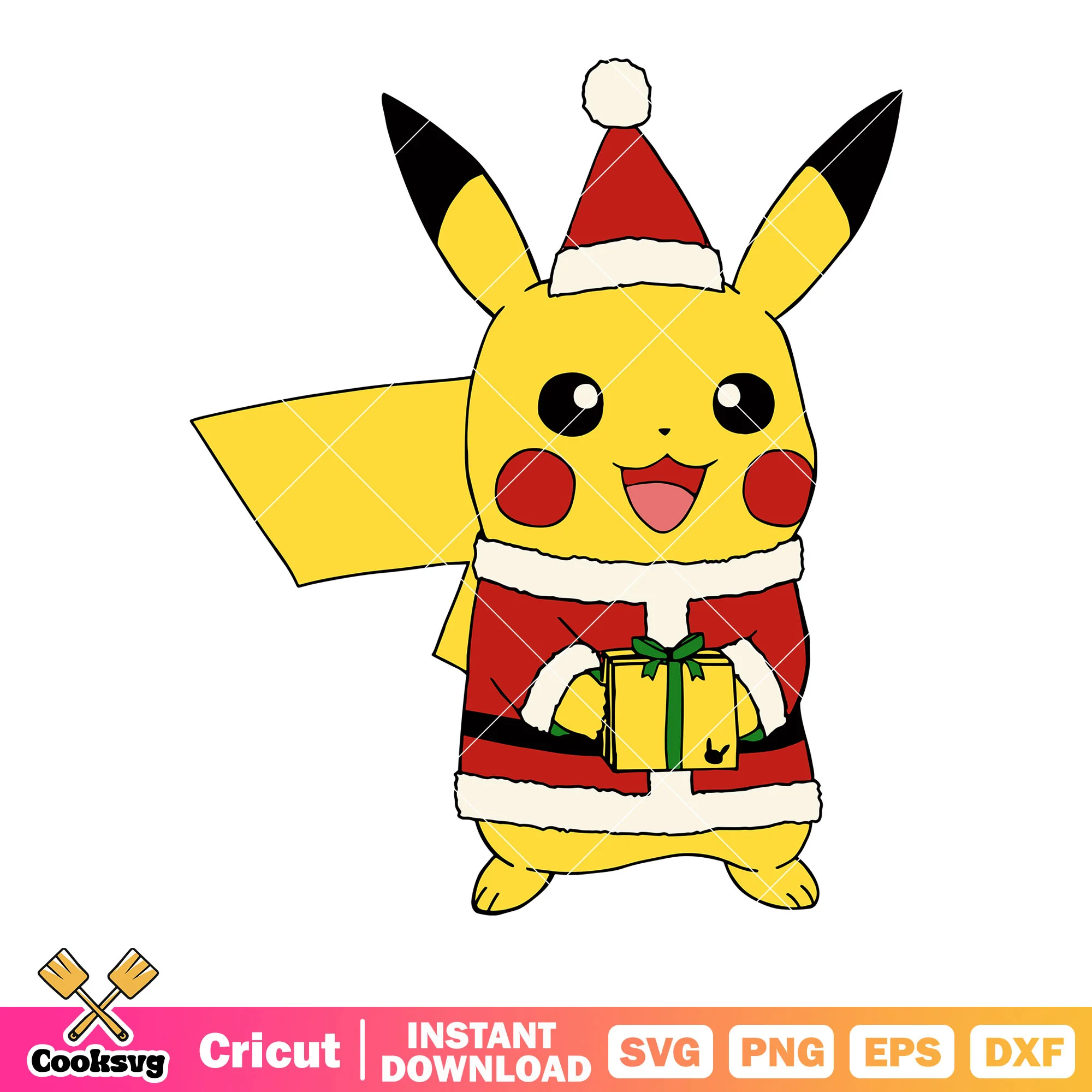 Santa pikachu svg, yellow presents svg, nintendo christmas svg