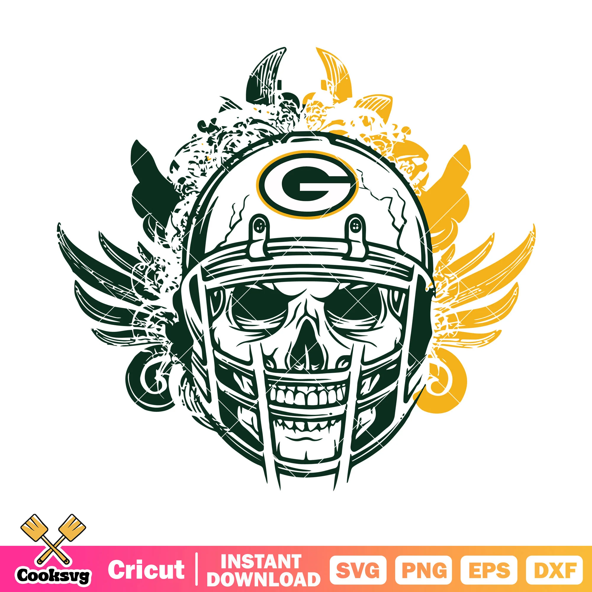 Scary skeleton skull svg, Green Bay Packers svg, nfl helmets svg