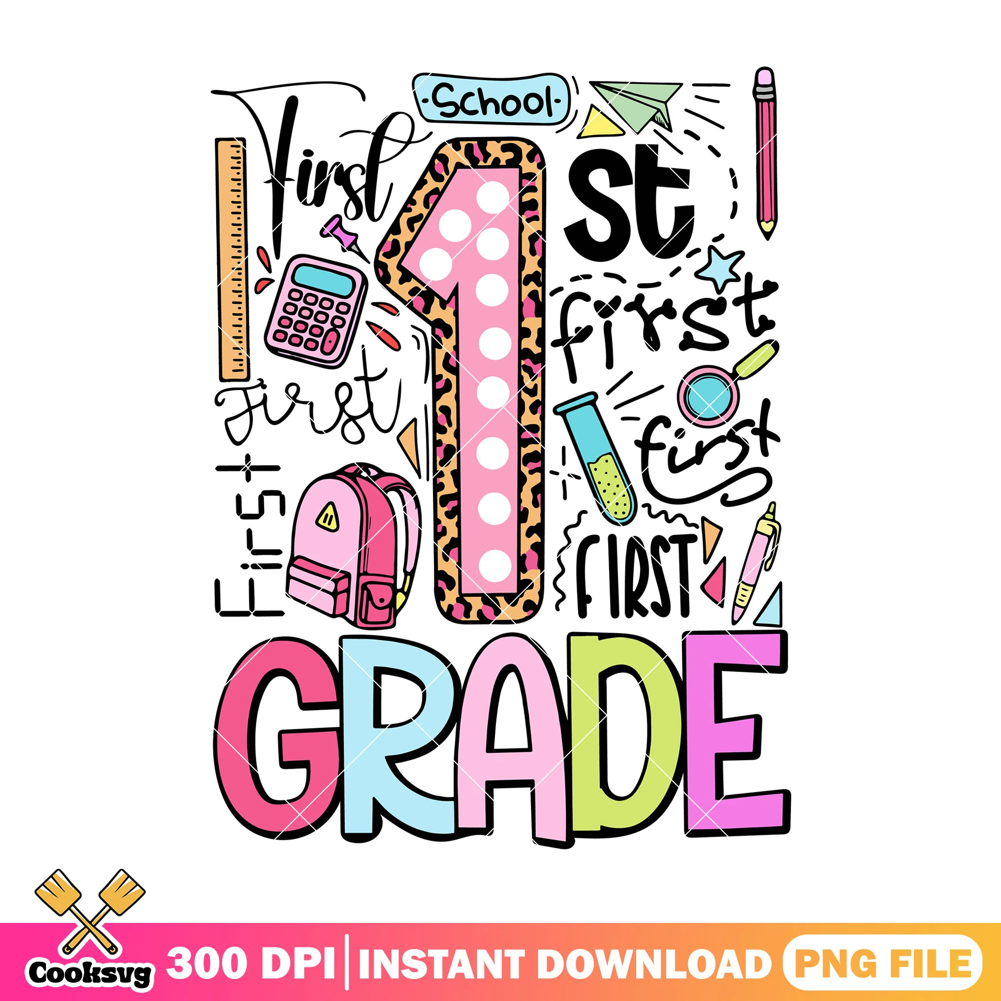 School first grade png, colors font png, happy back to school png