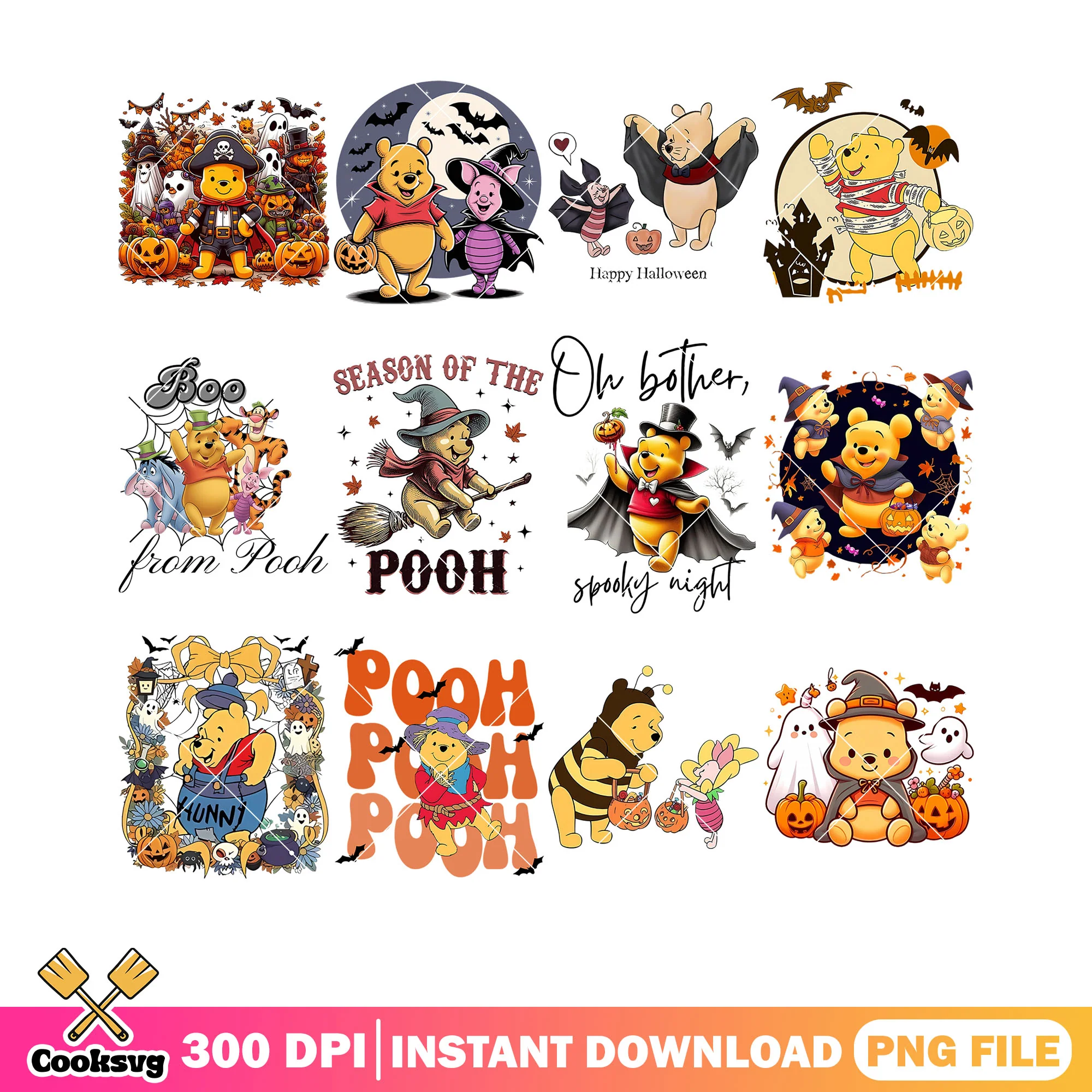 Season of the pooh png bundle, pirate costume png, spooky halloween png