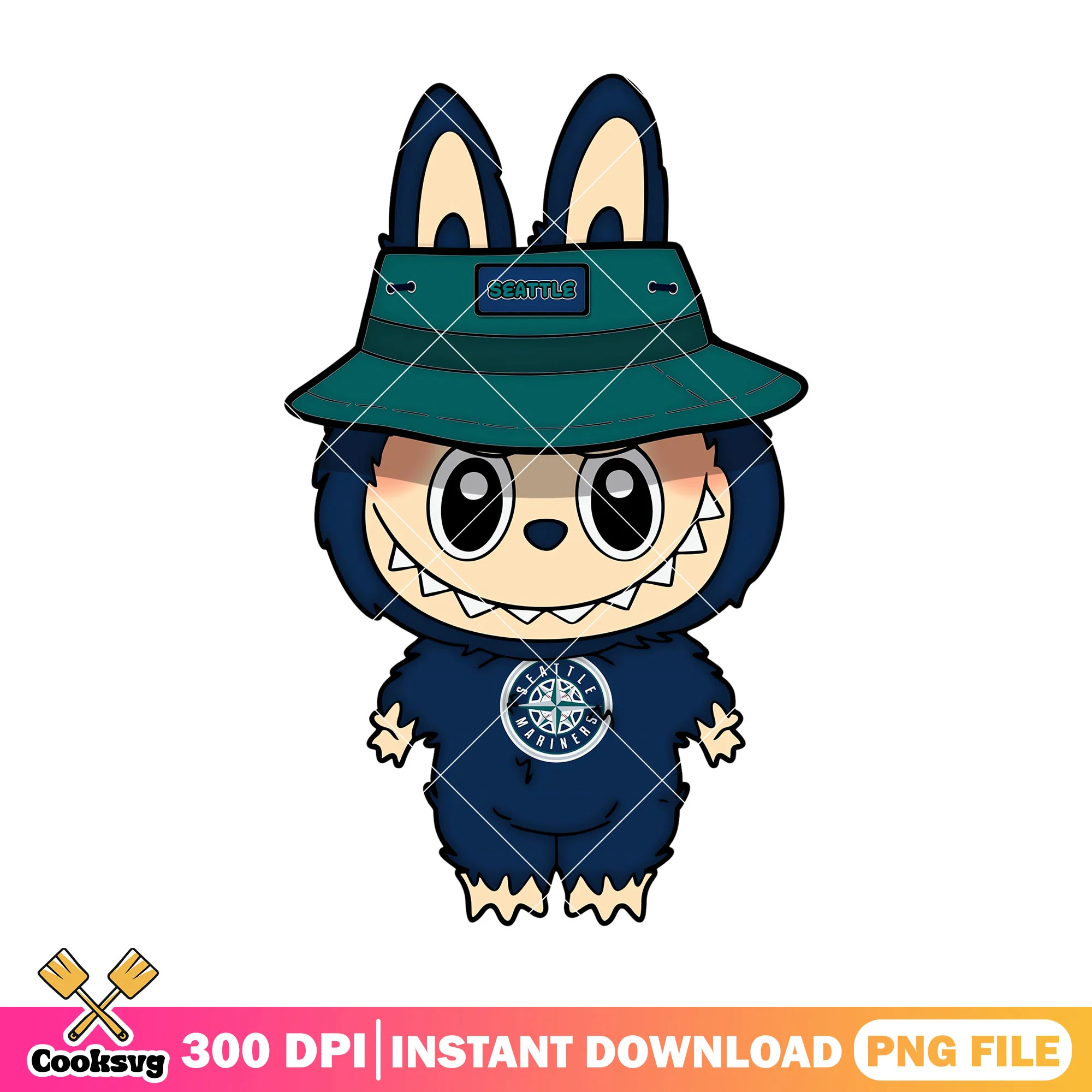Seattle labubu baseball png, labubu happy png, labubu cute png