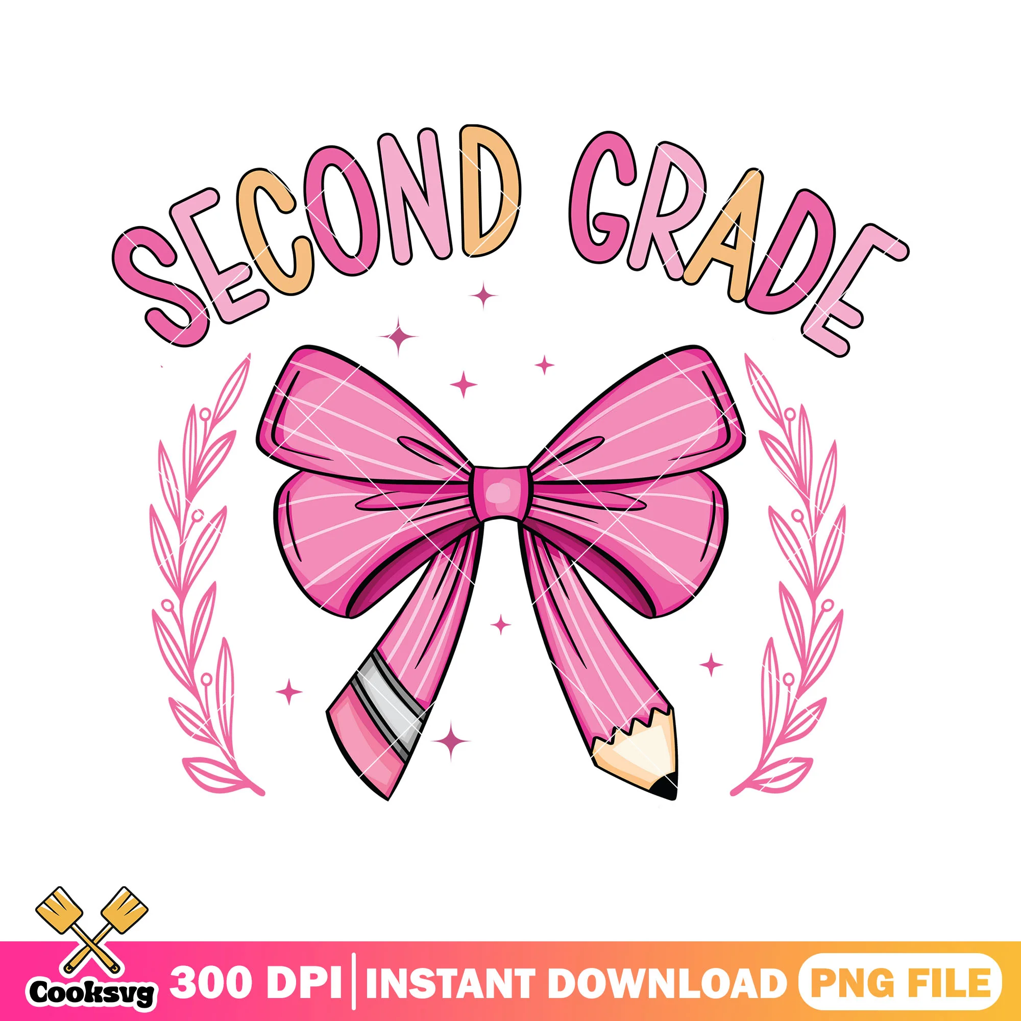 Second grade pink bow design png, alphabet png, go back to school png