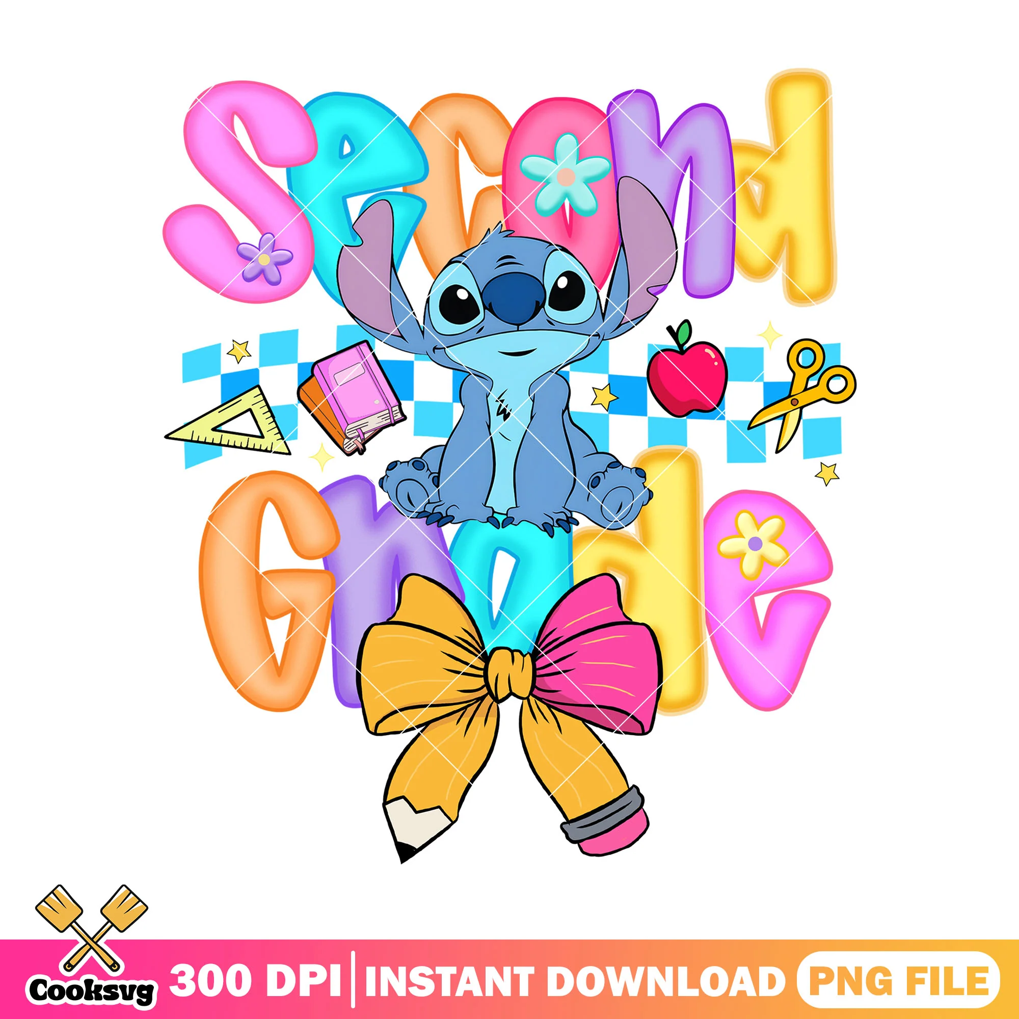 Second grade with stitch png, back to school png, stitch cute png
