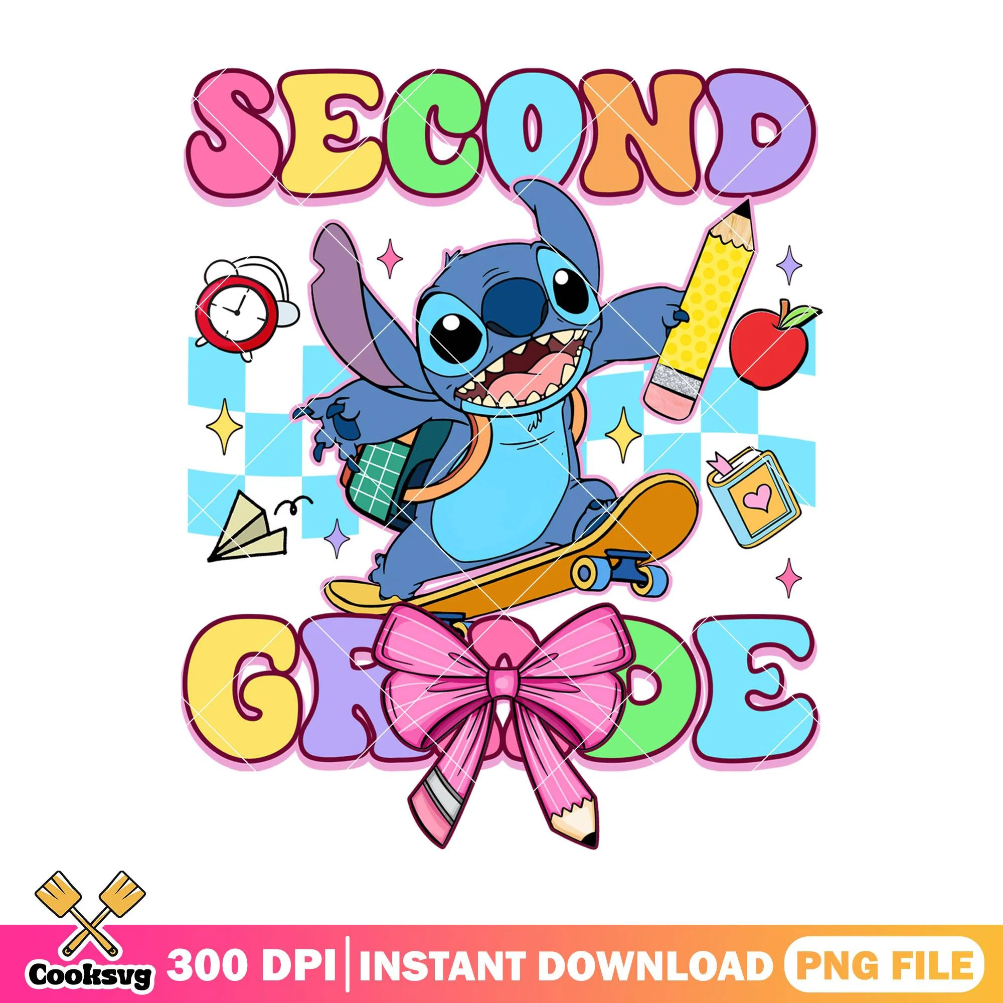 Second grade with stitch png, back to school art png, stitch art png