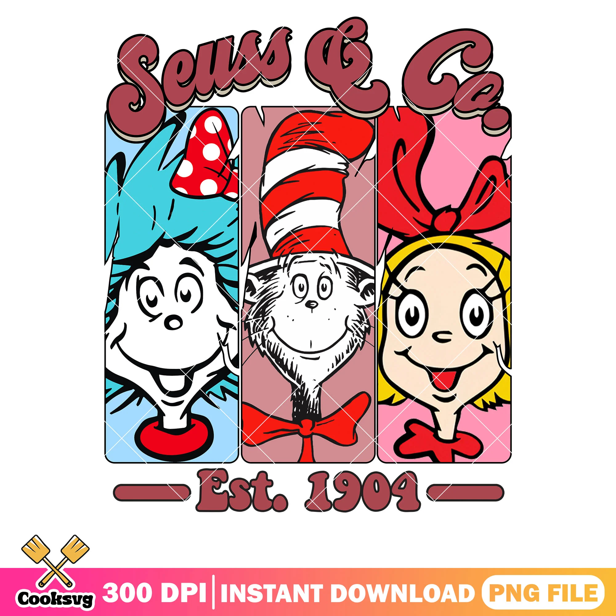 Seuss and co est 1904 dr seuss png, dr seuss friends png