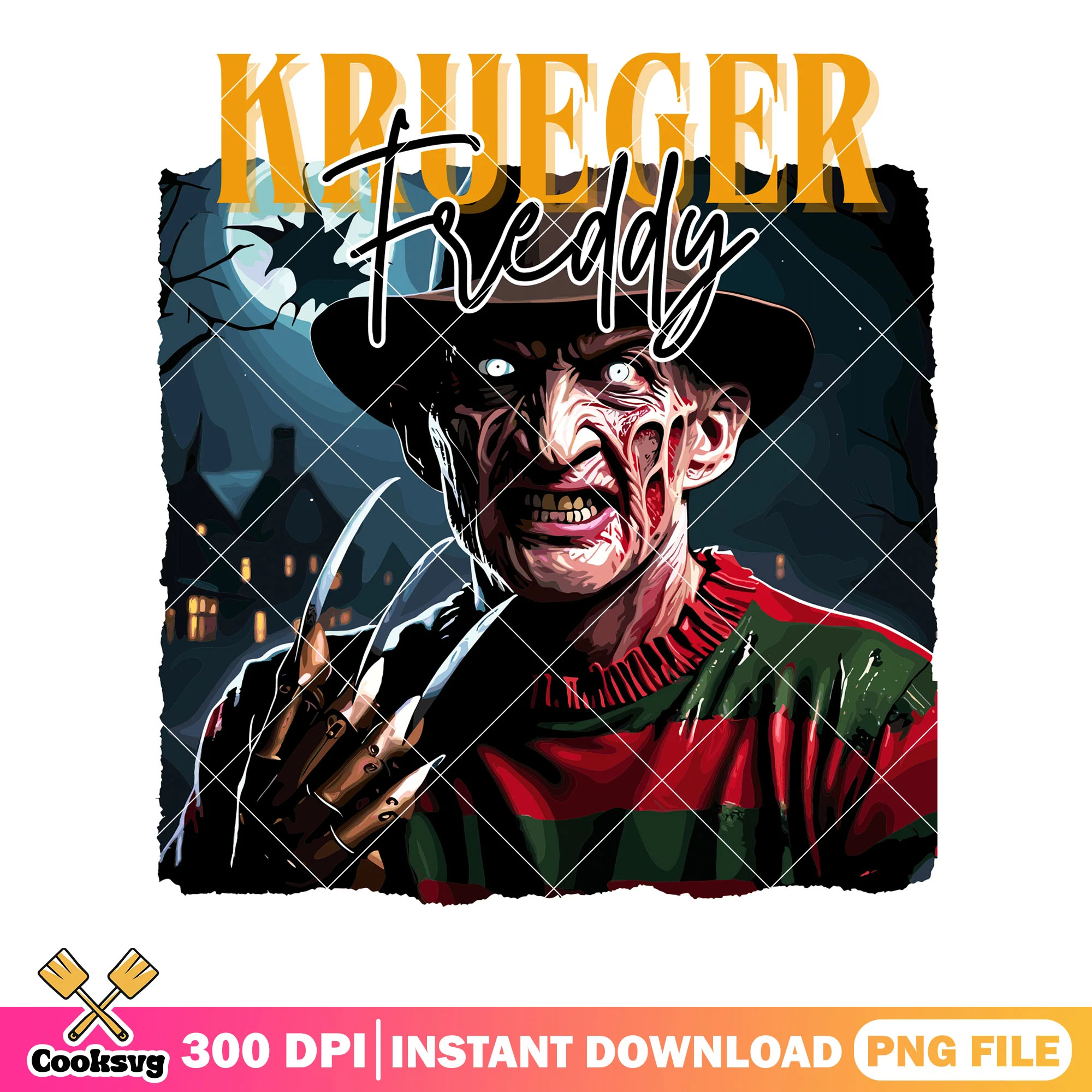 Sharp claws freddy krueger png, full moon night png, halloween scary png