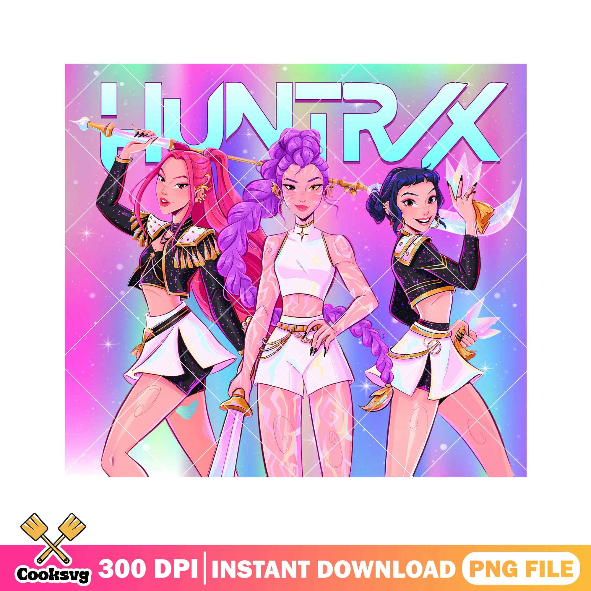 Shinning golden huntrix girl png, huntrix band png, kpop hunters png