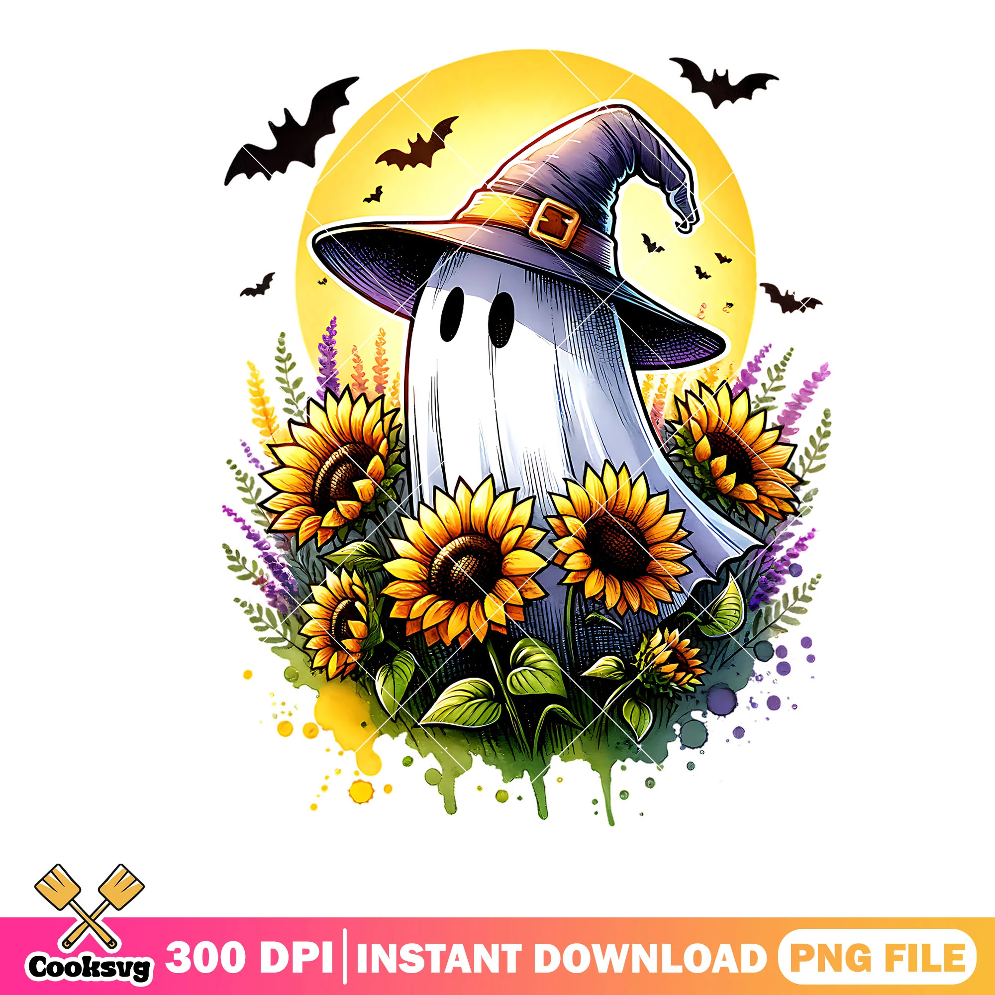 Shinny sun ghost costume png, sunflower png, halloween scary png