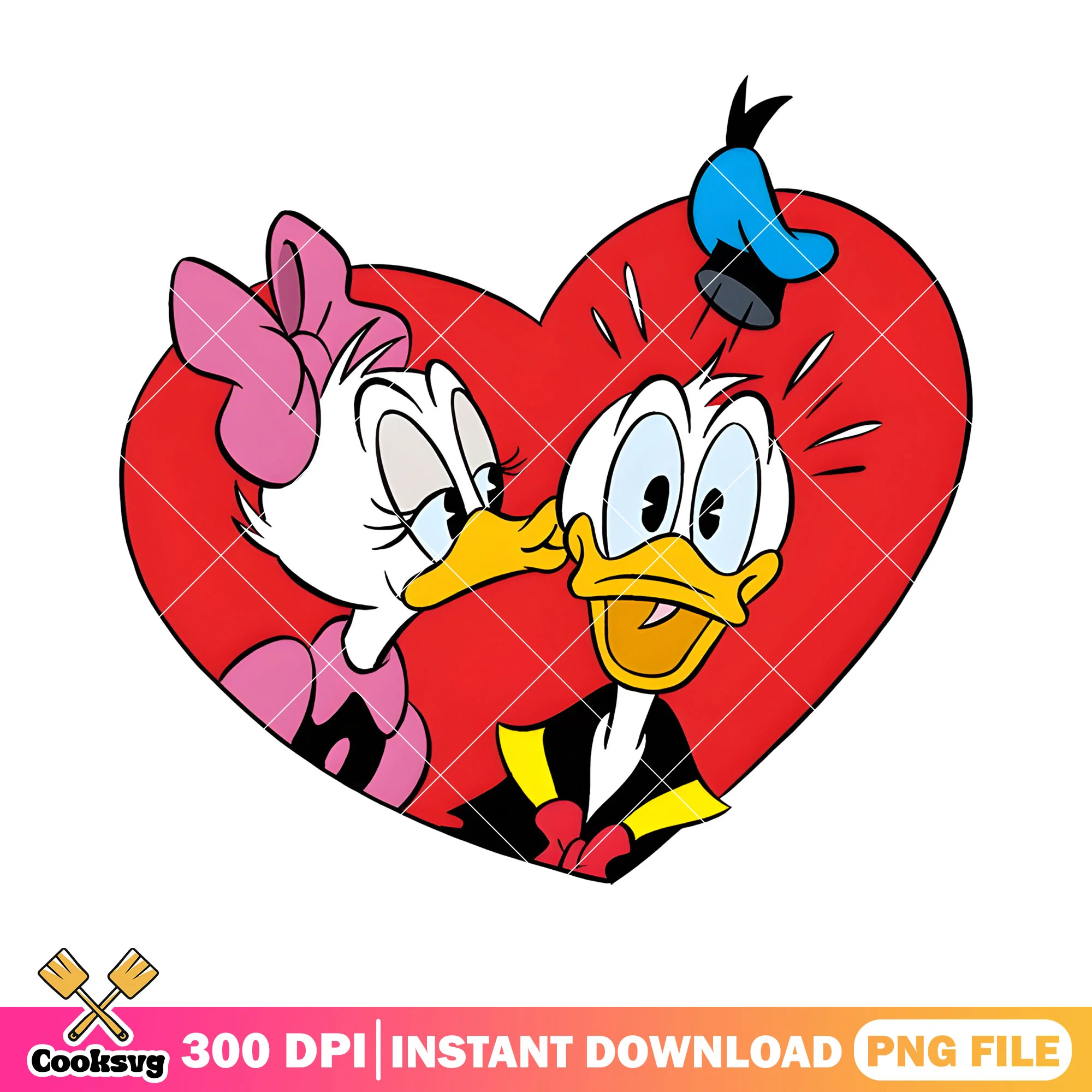 Shocking kiss couple duck png, valentine day png, daisy duck png