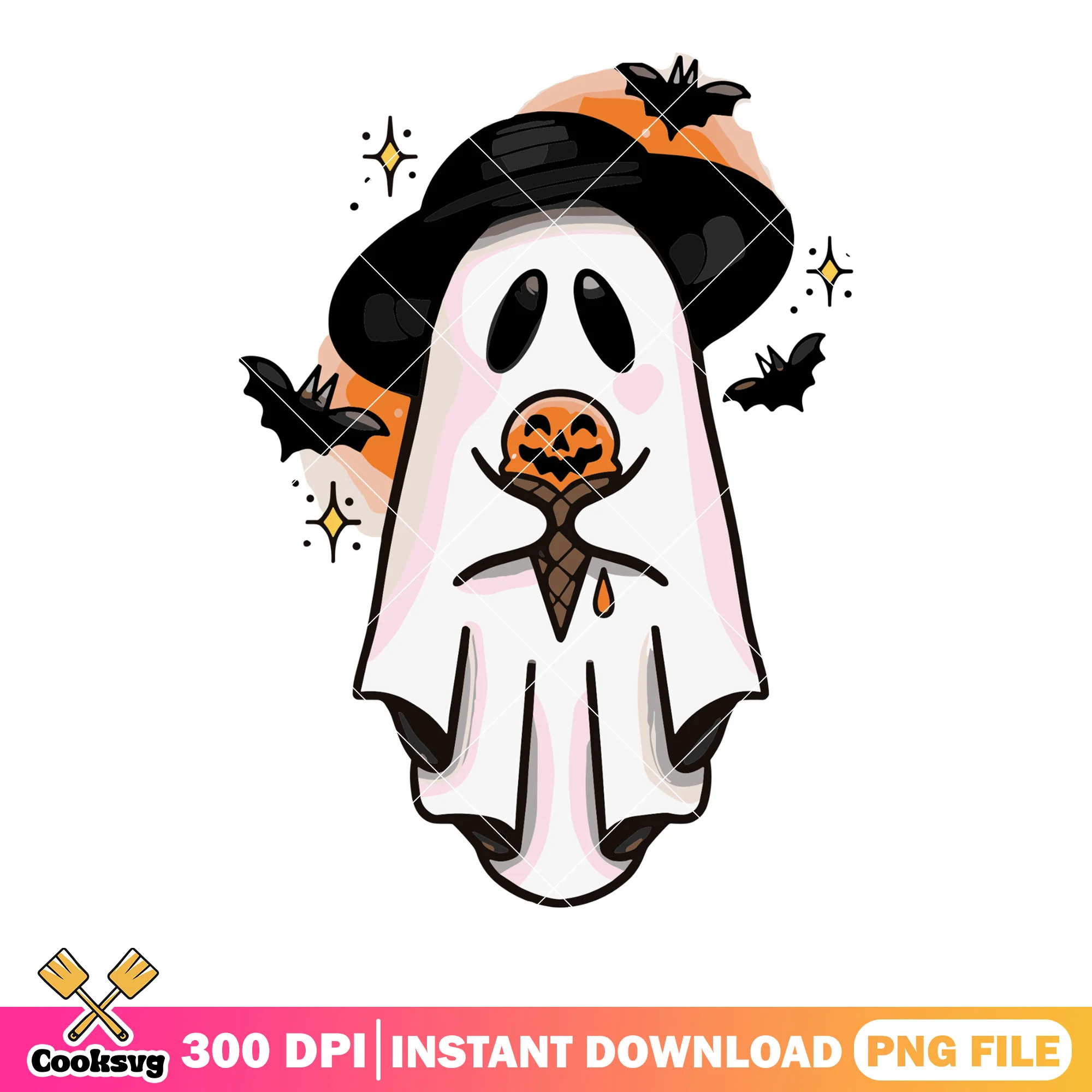 Shy ghost witch pumpkin ice cream png, scary bats png, crazy halloween night png