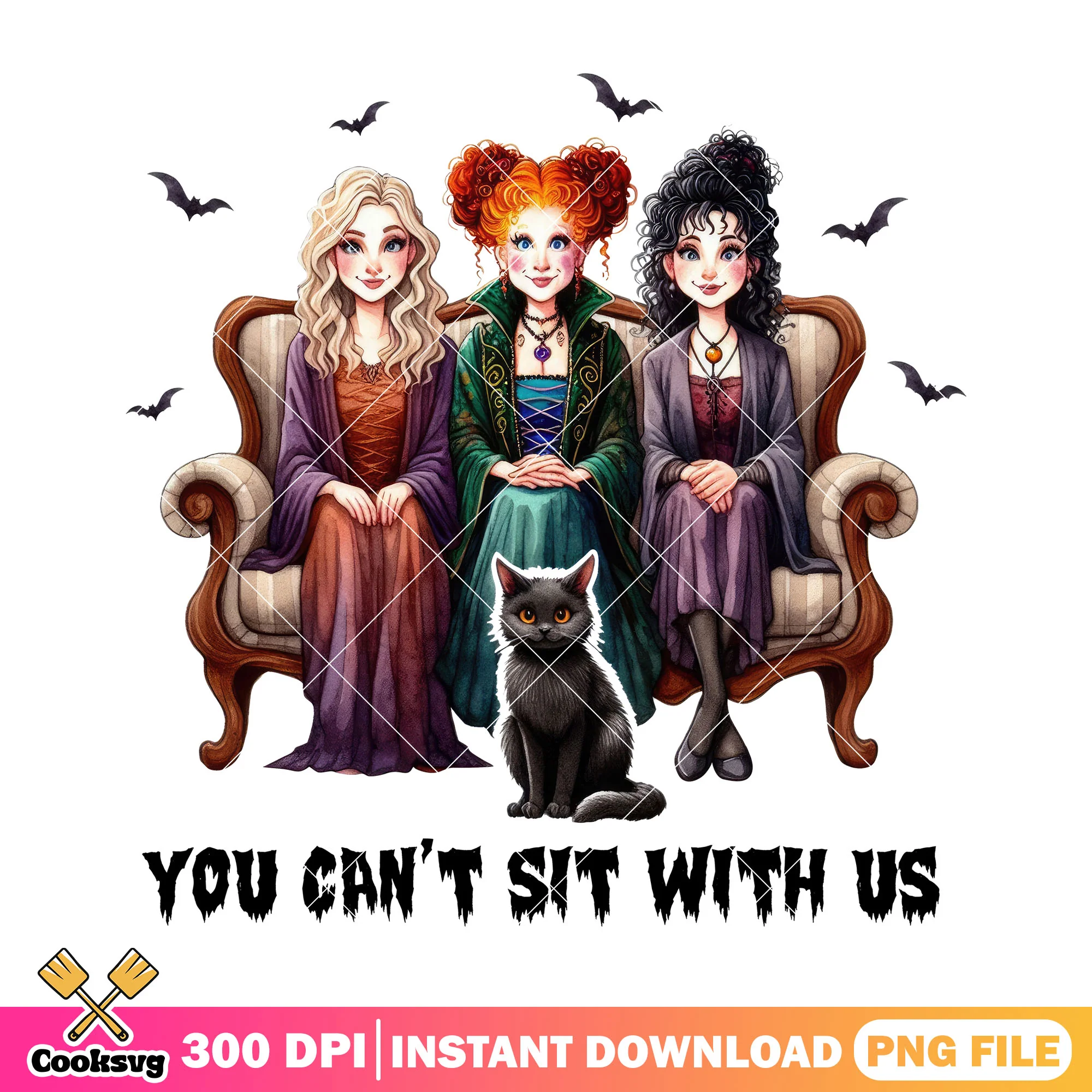 Sisters sit on chair png, halloween movie png, halloween custome png