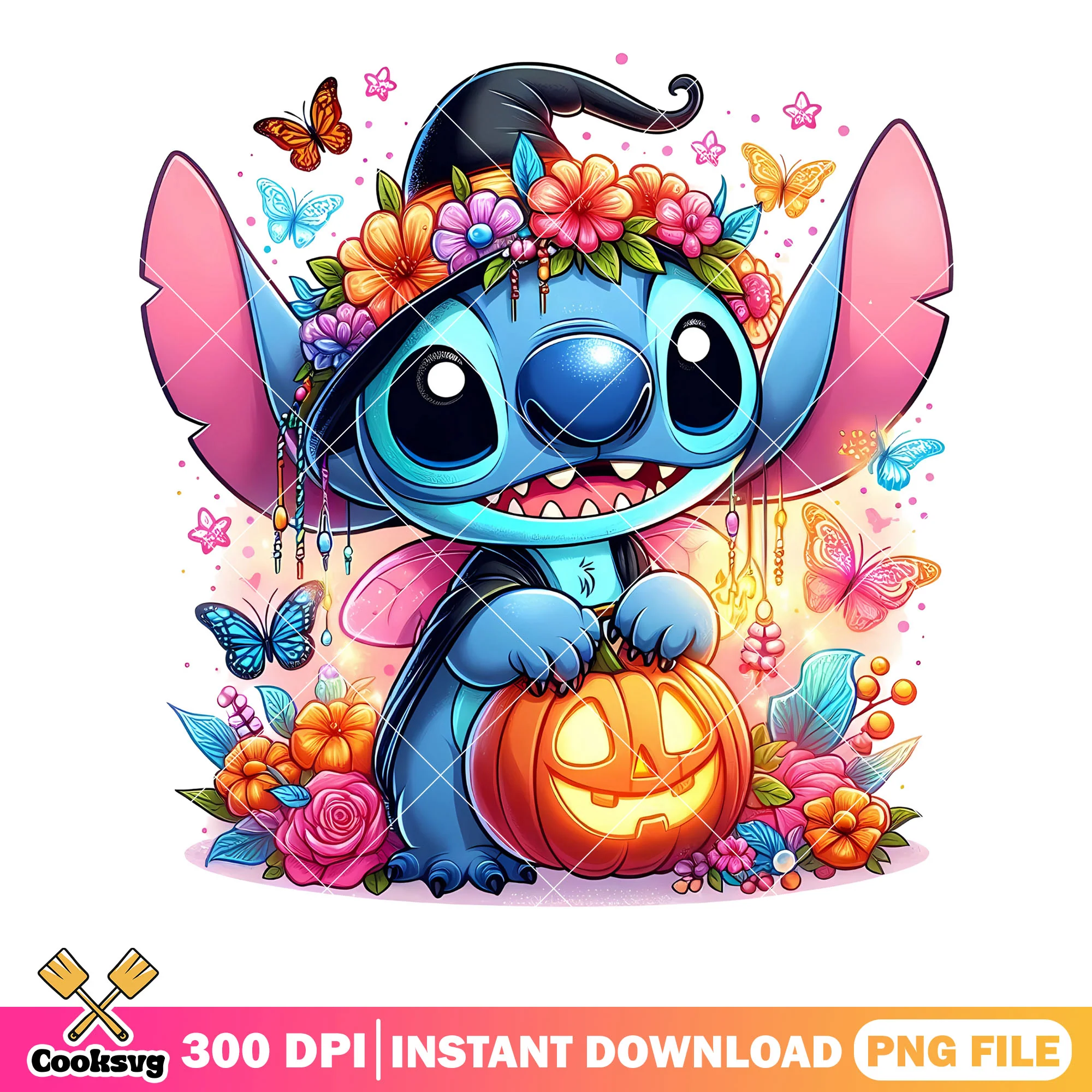 Sitch cute halloween png, witches hat png, blue butterfly png