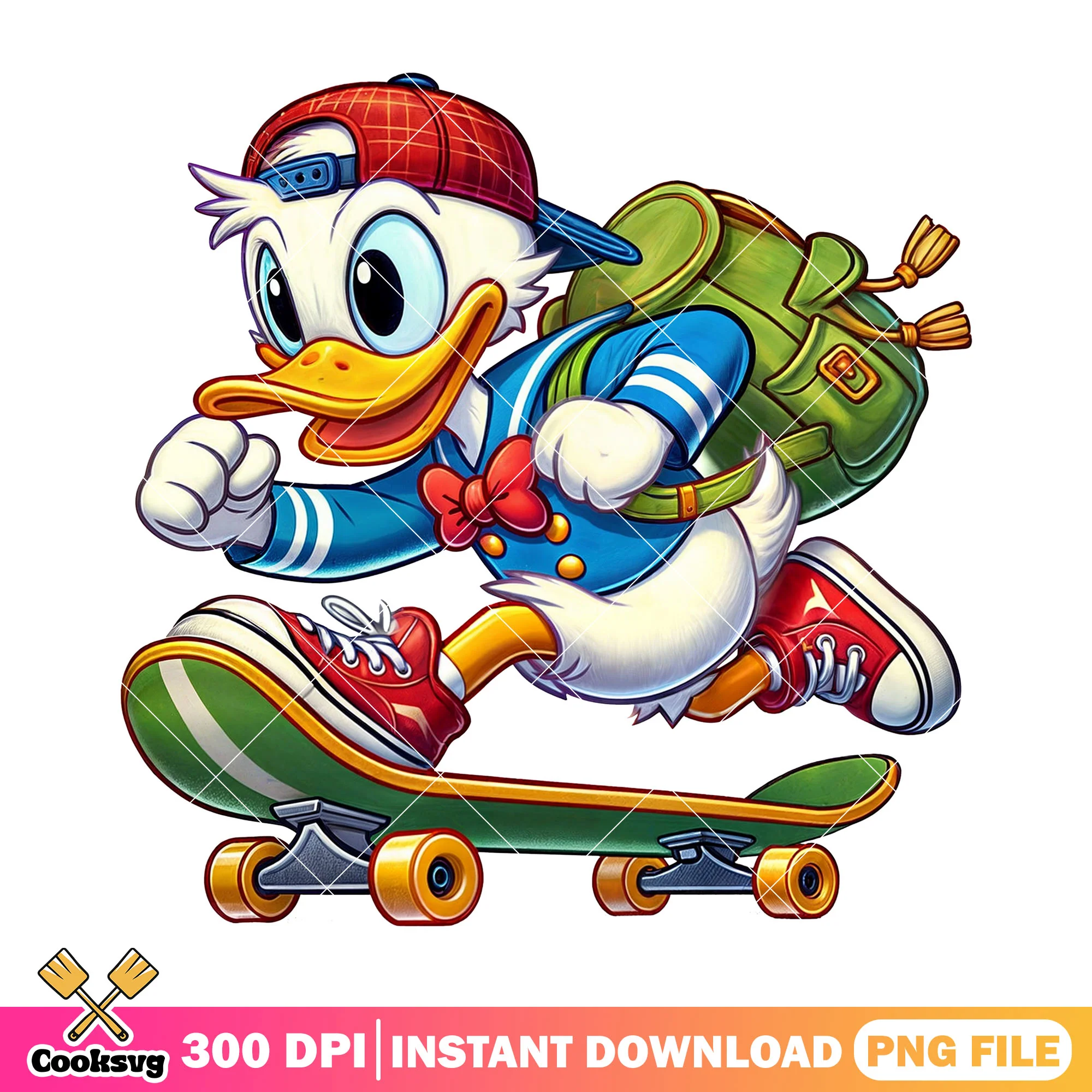 Skateboarding with donald png, disney land png, go back to school png