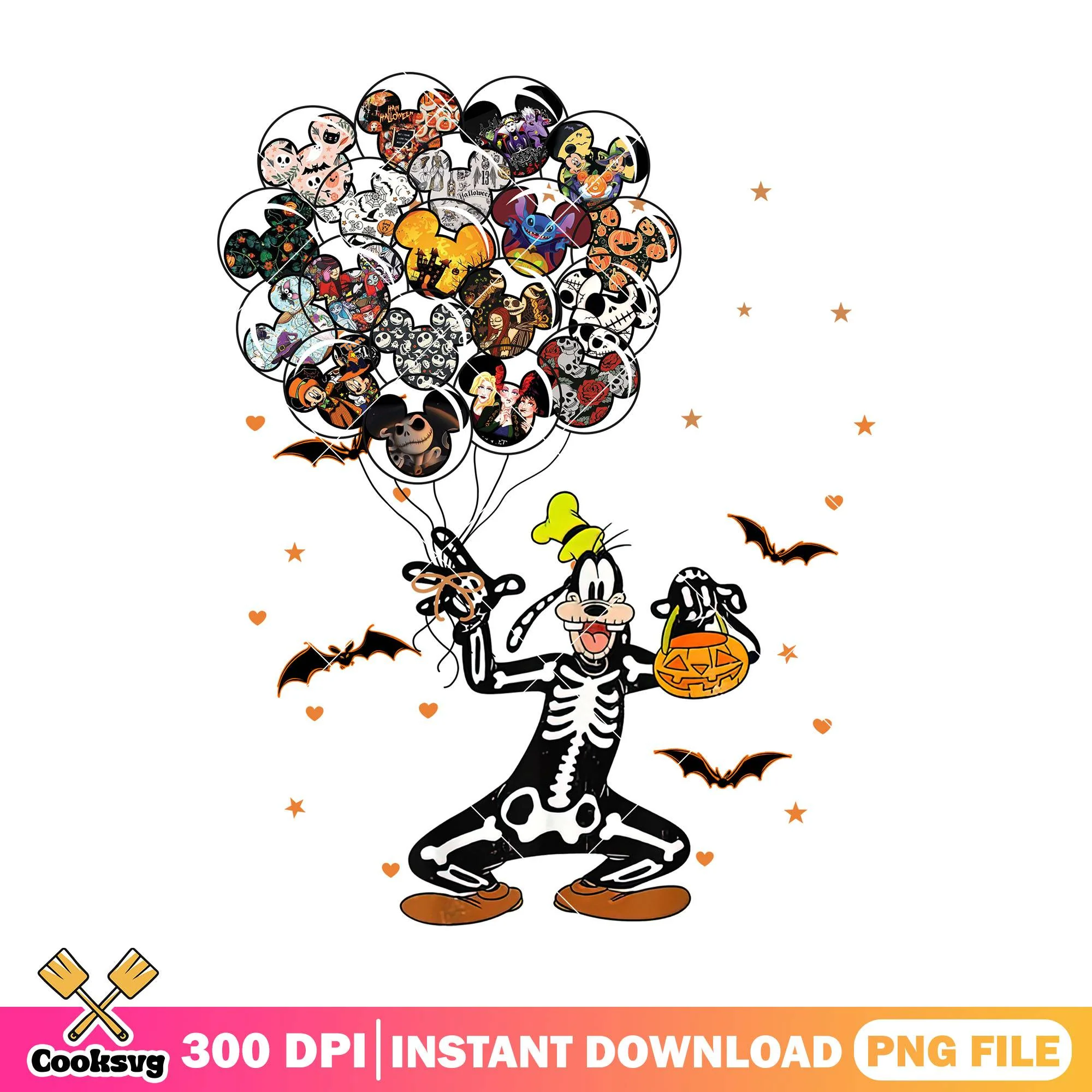 Skeleton goofy balloons png, halloween costumes png, goofy dog png