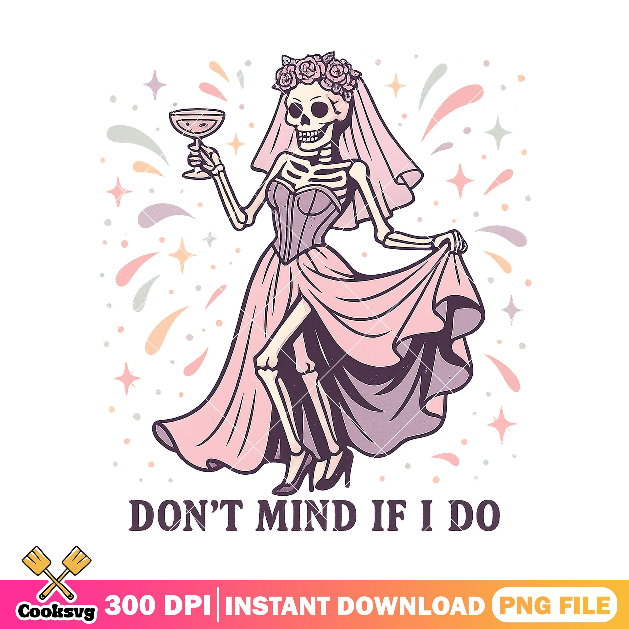 Skeleton in wedding dress png, bride halloween png, wedding fun png
