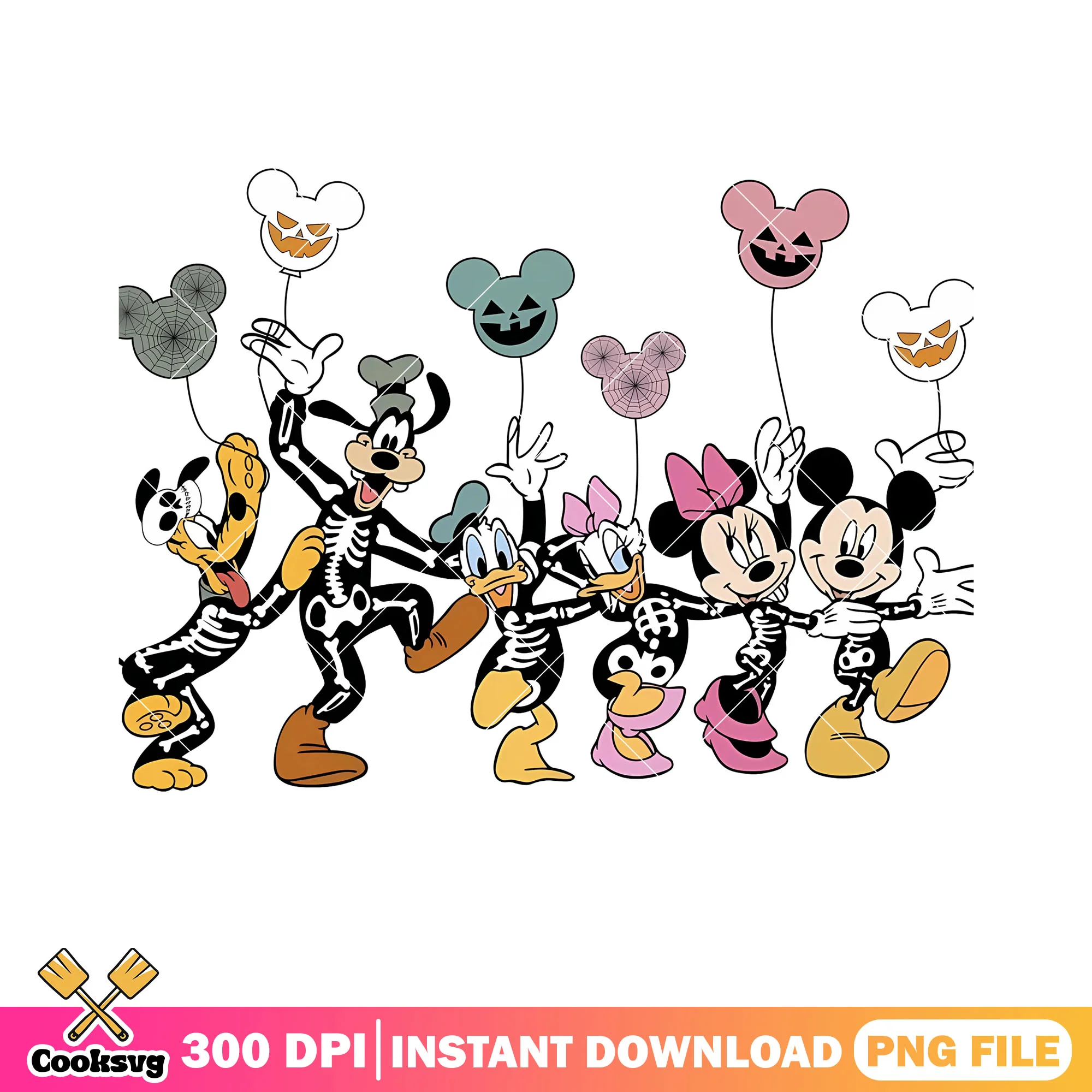 Skeleton mickey and friend png, jack o lantern png, scary balloon png