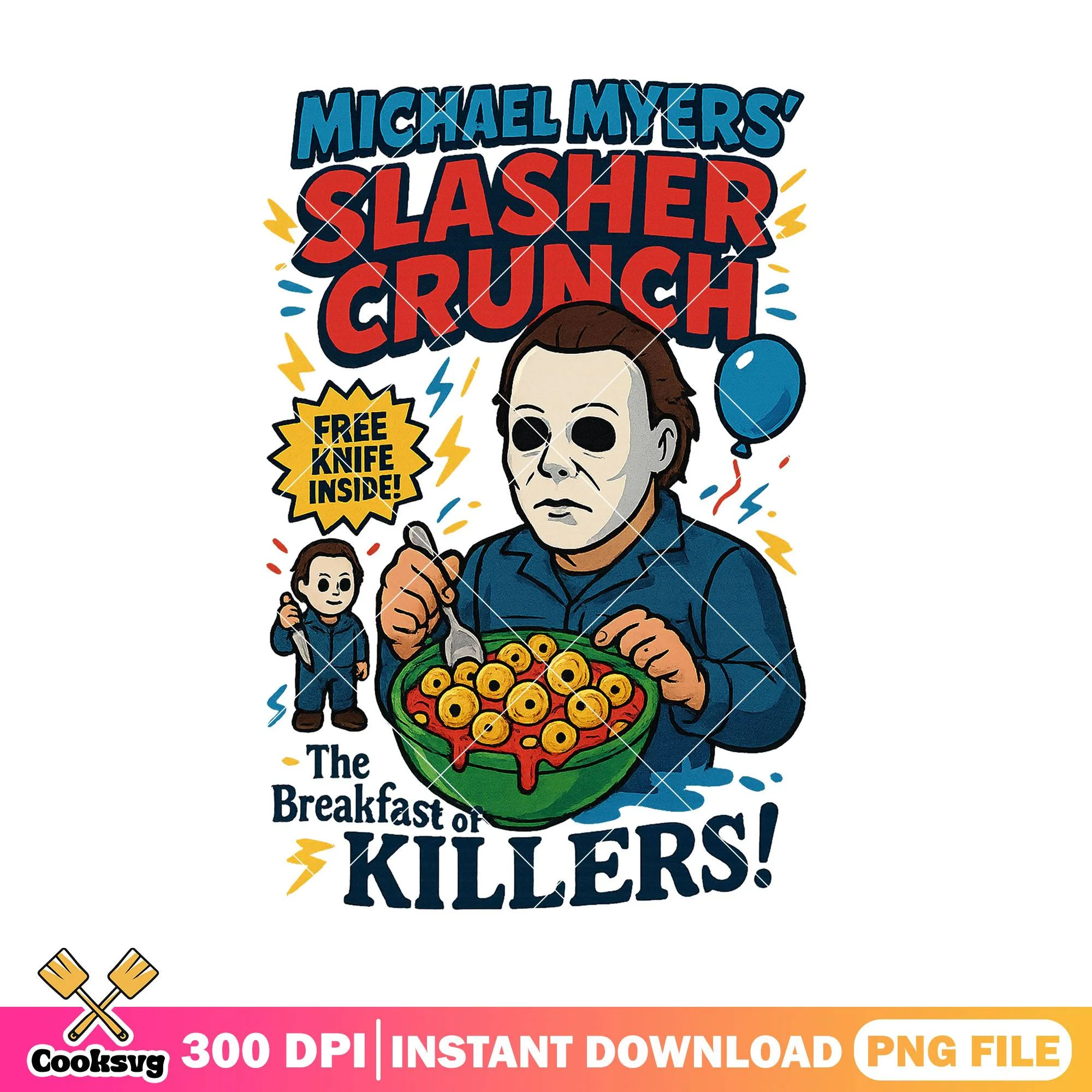 Slasher crunch design png, michael myers horror png, halloween art png