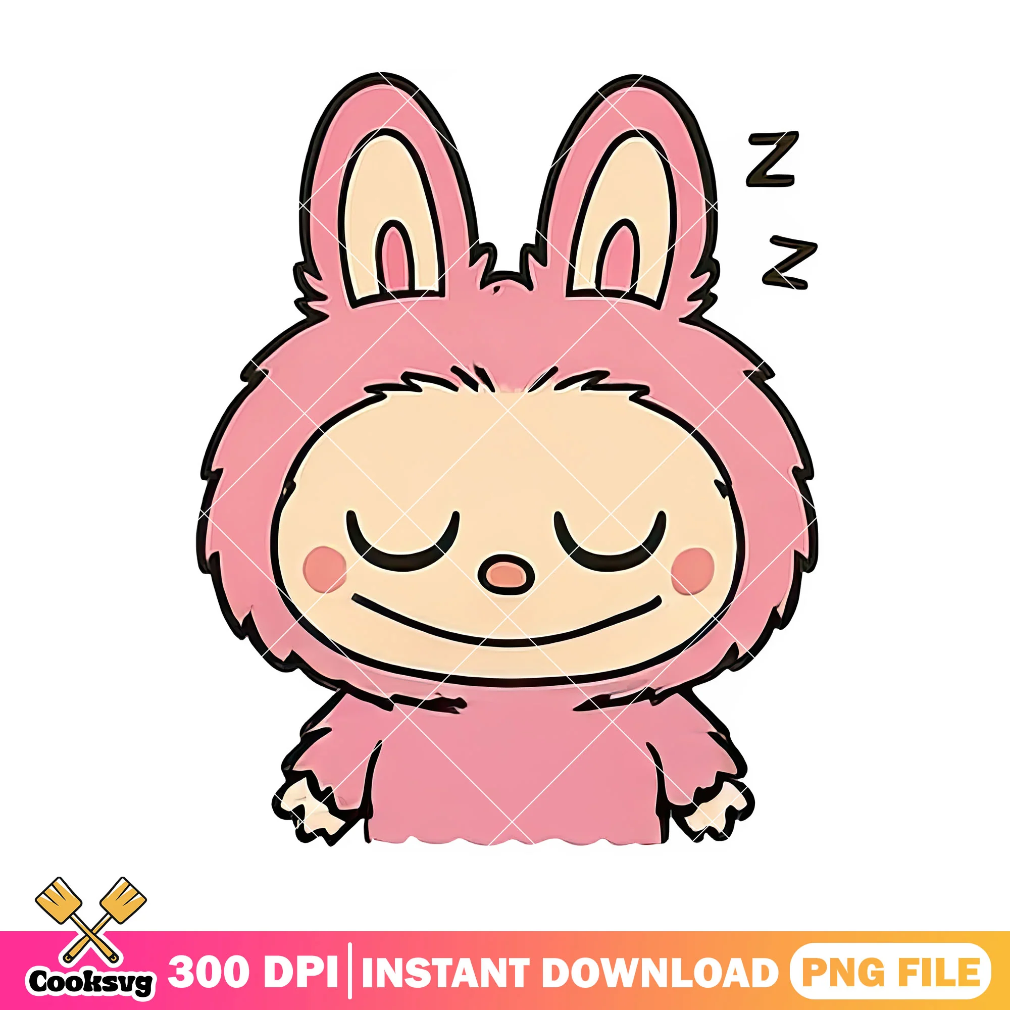 Sleepy pink labubu png, cute labubu png, popmart labubu png
