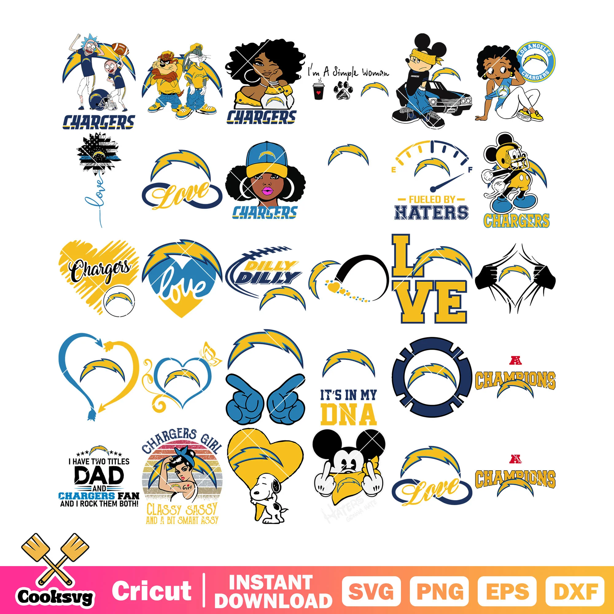 Snoopy charges bundle svg, los angeles chargers bundle svg, mickey bundle svg