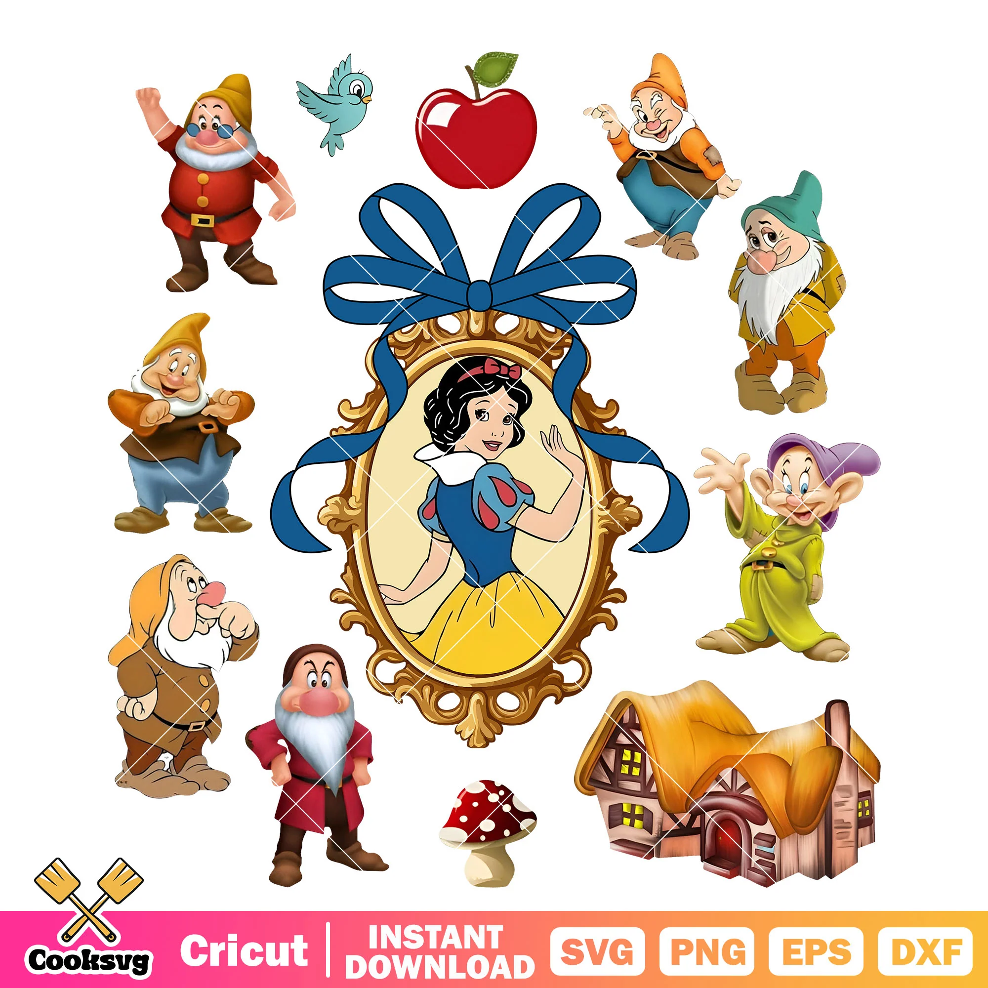 Snow white and 7 dwarfs mirror png, Snow white and 7 dwarfs png