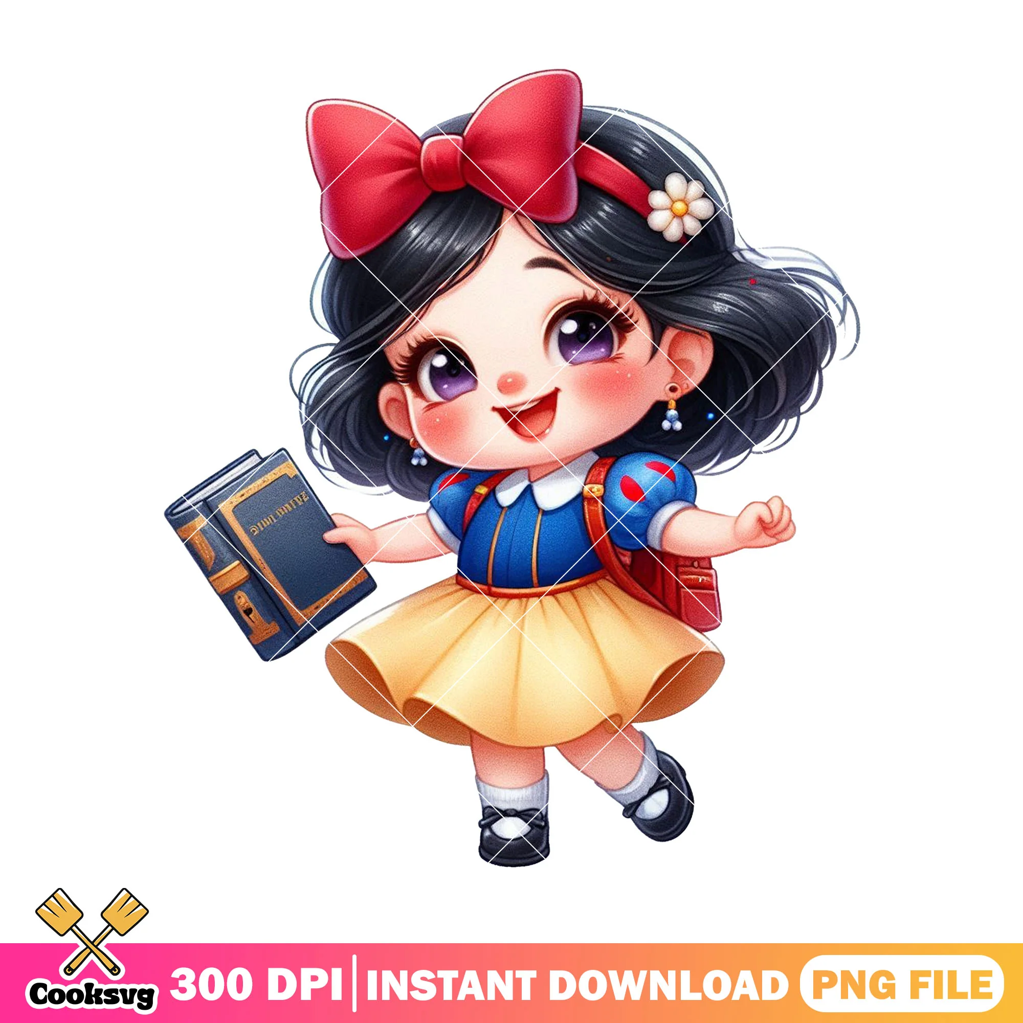 Snow white chibi cute png, back to school art png, disney cartoon png