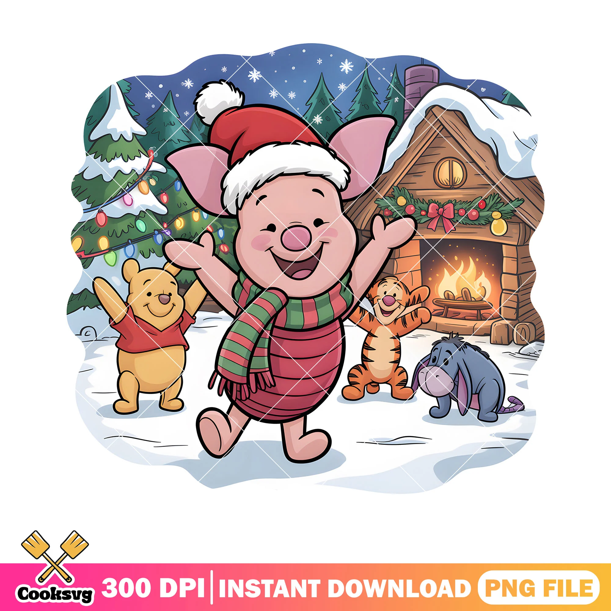 Snowy piglet and friends xmas png, christmas decor png, pooh friends png