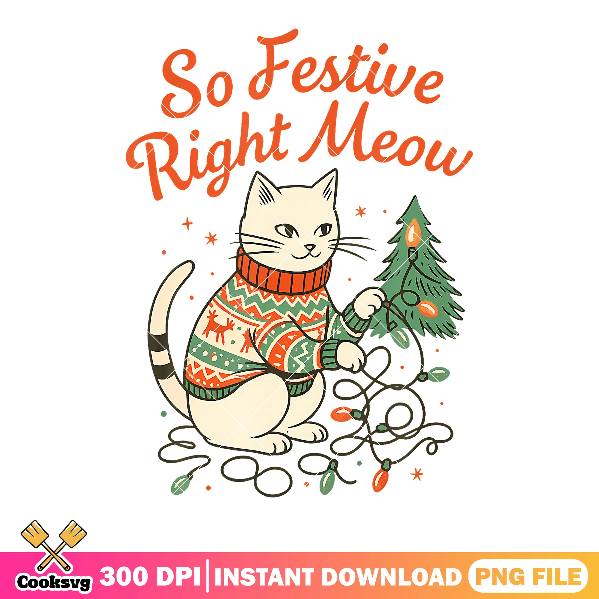 So festive right meow png, christmas tree png, winter sweater png