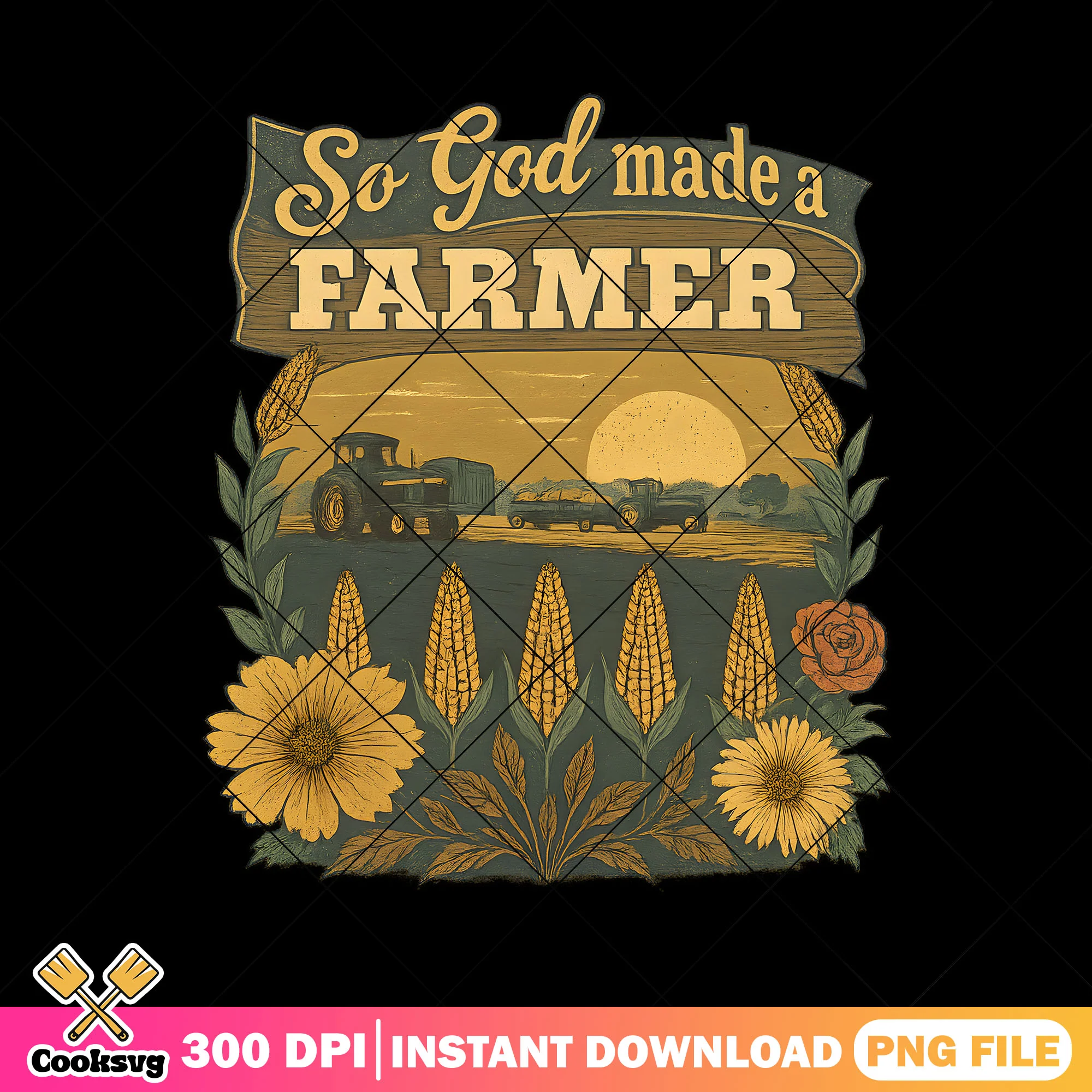 So god made a farmer png, retro farm png, Christian PNG