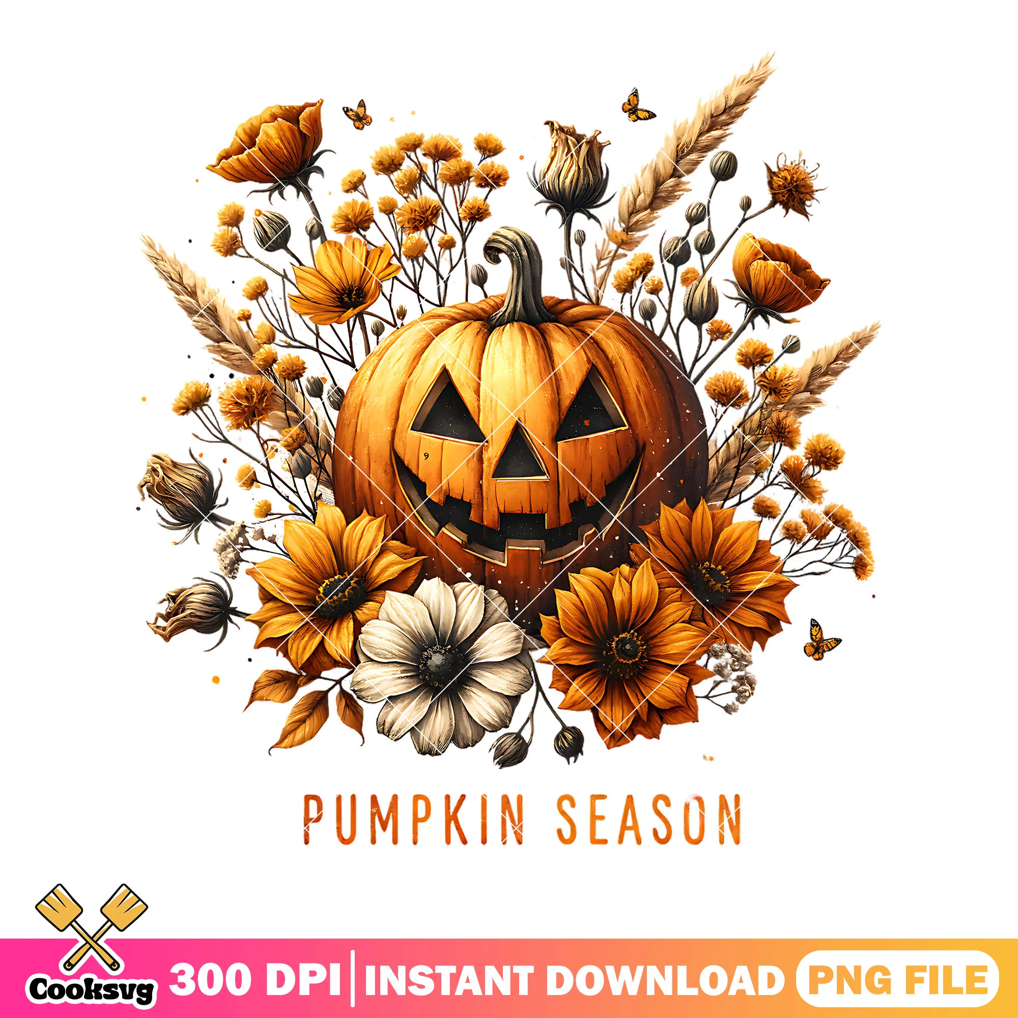Some butterfly pumpkin png, lovely sunflower png, halloween scary png