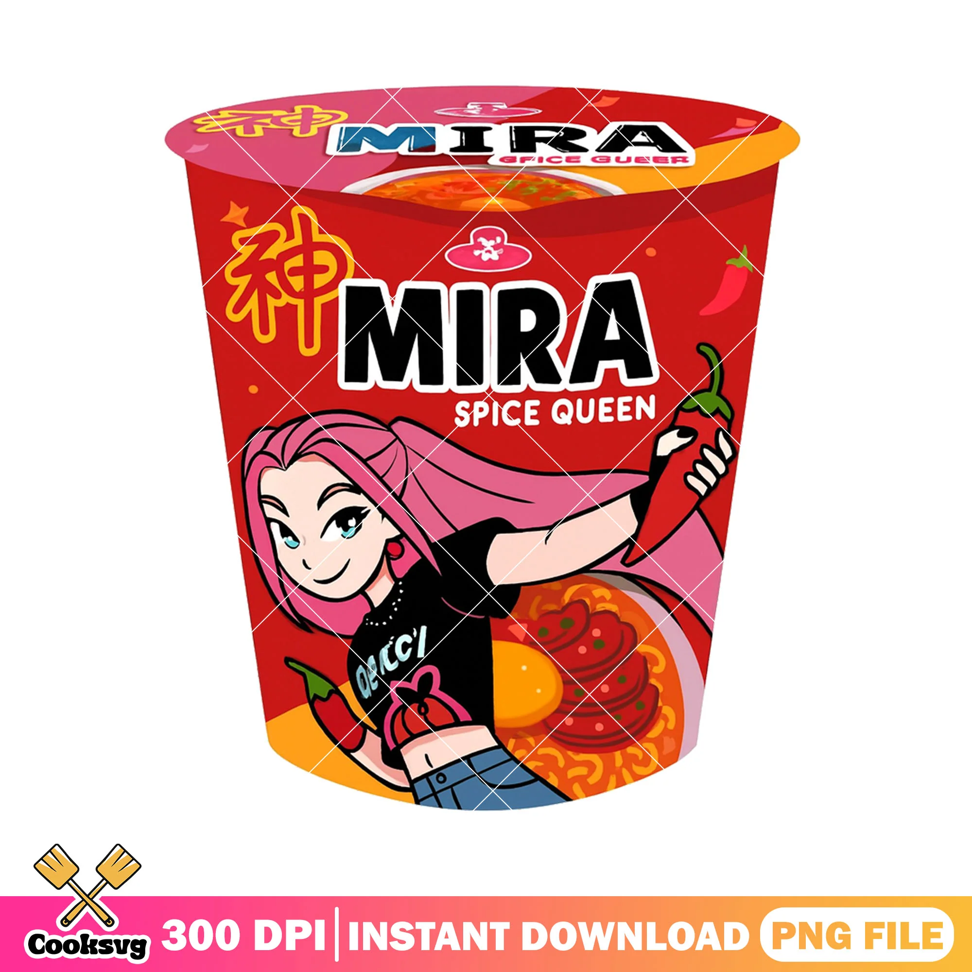 Spice queen mira png, huntrix ramyeon png, mira huntrix png