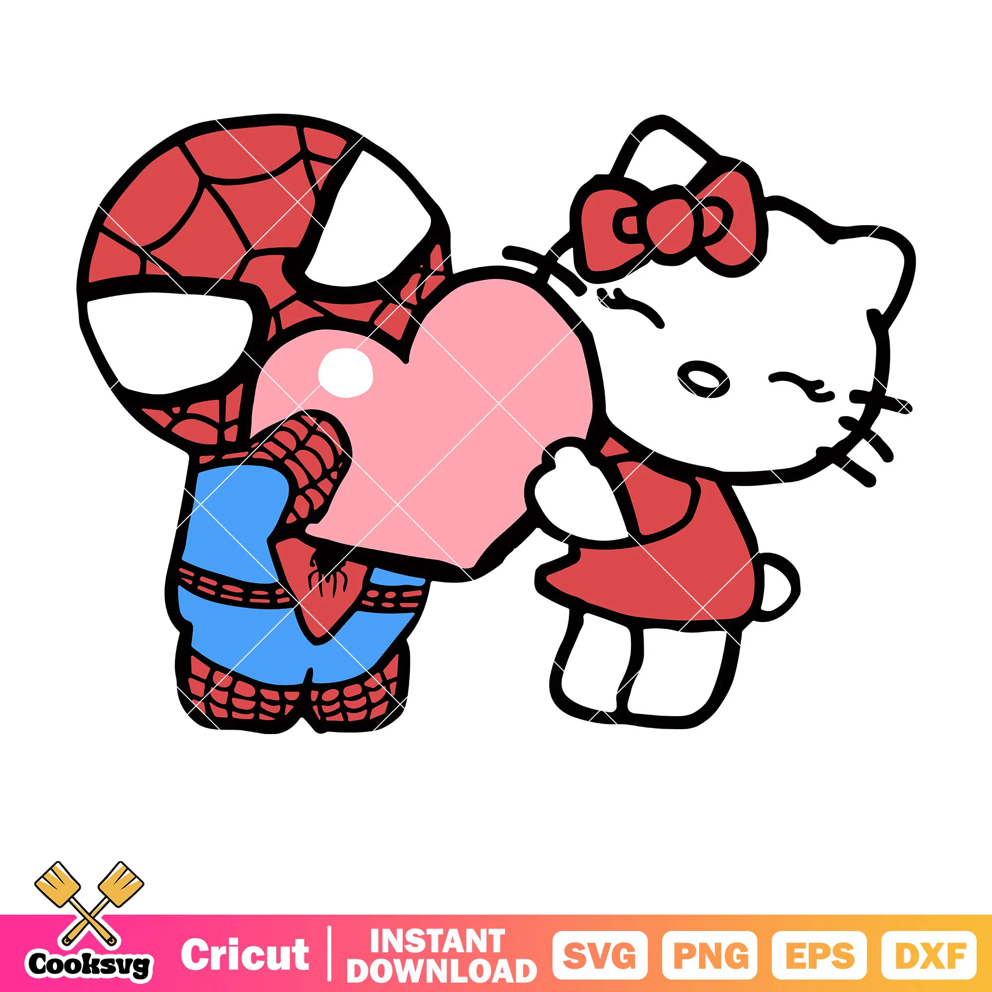 Spider and Kitty heart valentine svg, hello kitty valentines svg