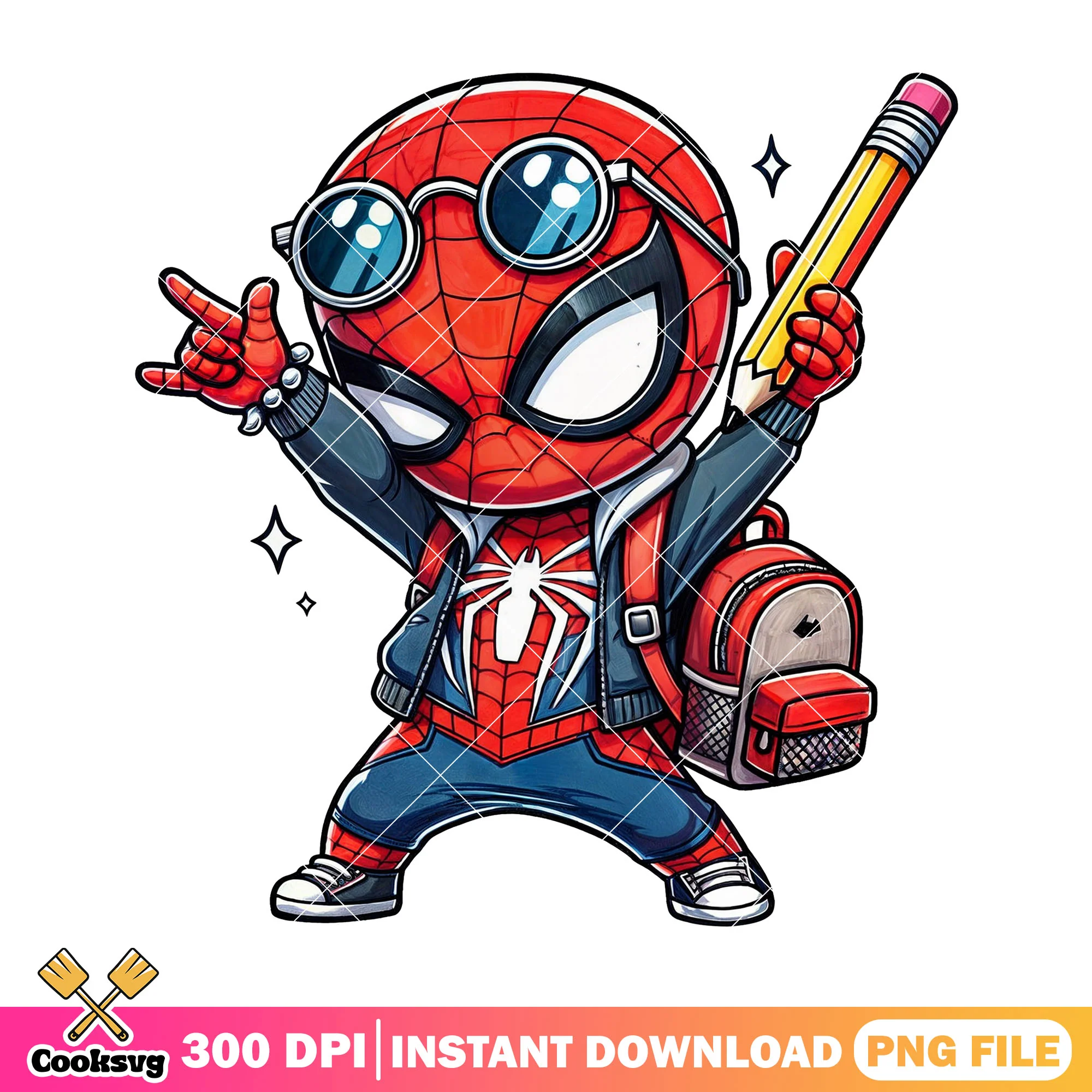 Spiderman going school file png, want back to school png, red oufit png