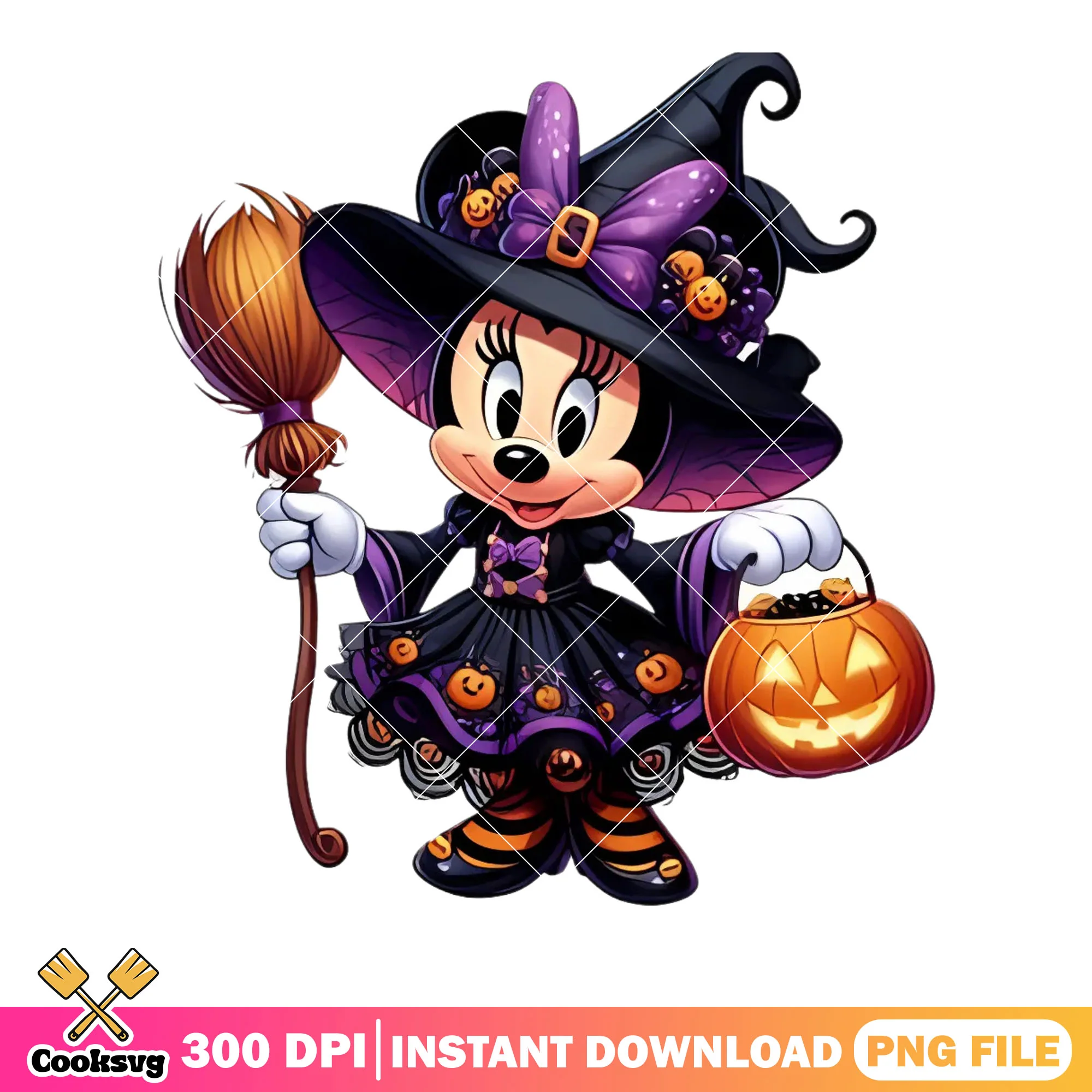 Splendid Minnie and broom png, jack o lantern png, witch costume png