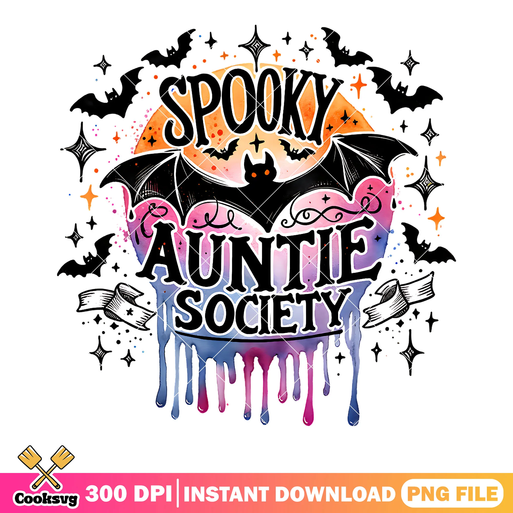 Spooky auntie society png, scary bats png, scary halloween png