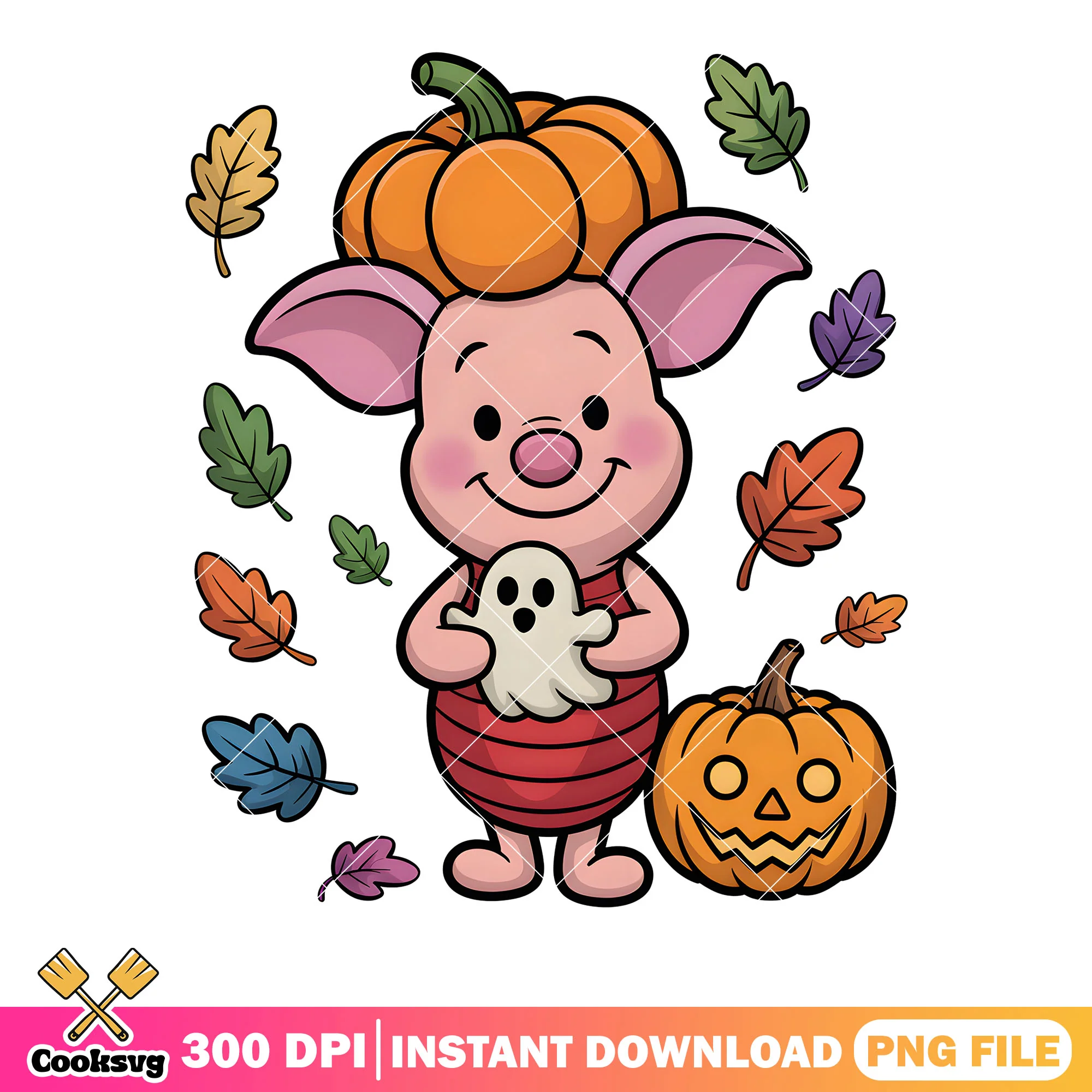 Spooky autumn piglet png, trick or treat png, winnie the pooh piglet png