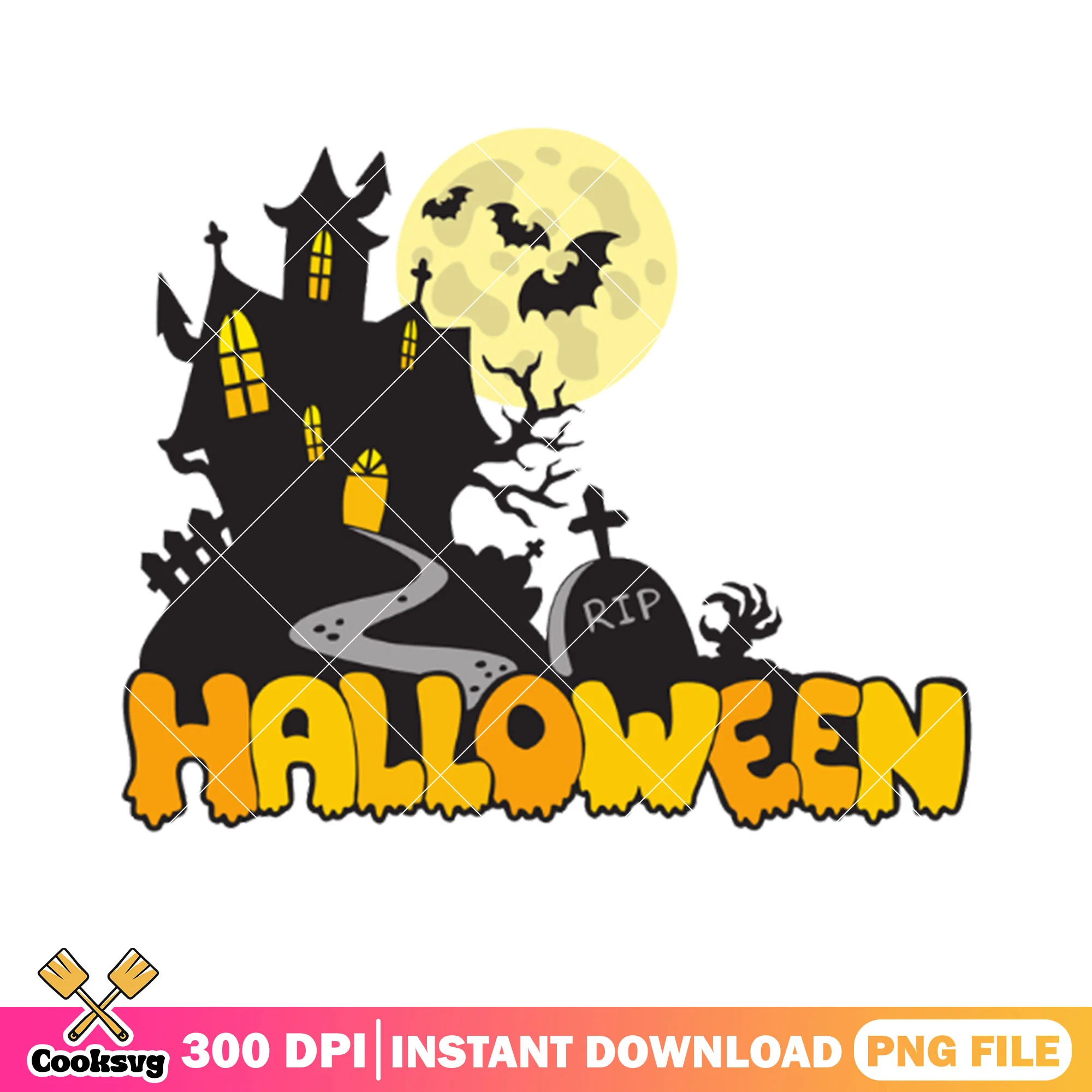 Spooky castle scary bats png, full moon night png, rip tomb png