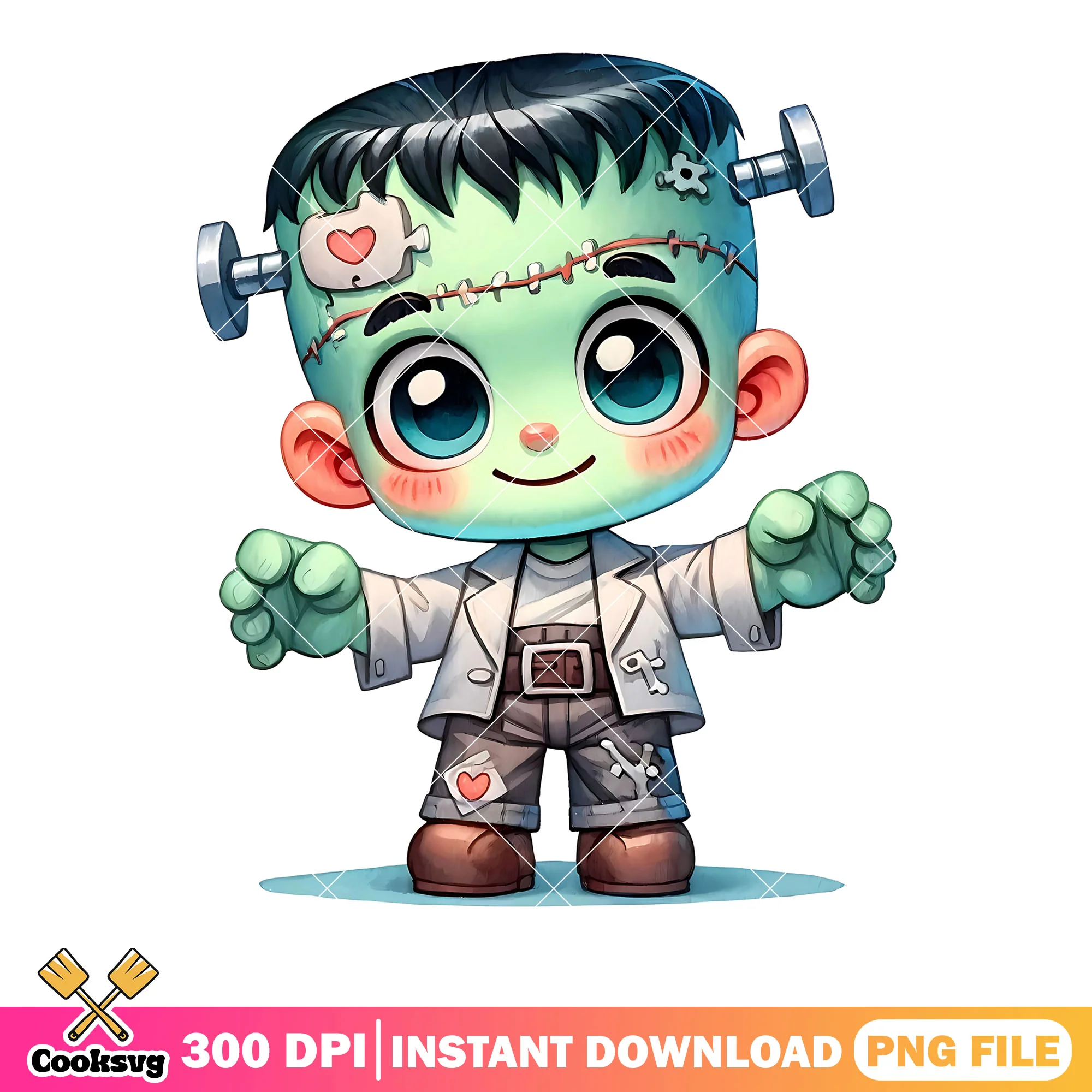 Spooky costume png, cute halloween png, dr frankentein png