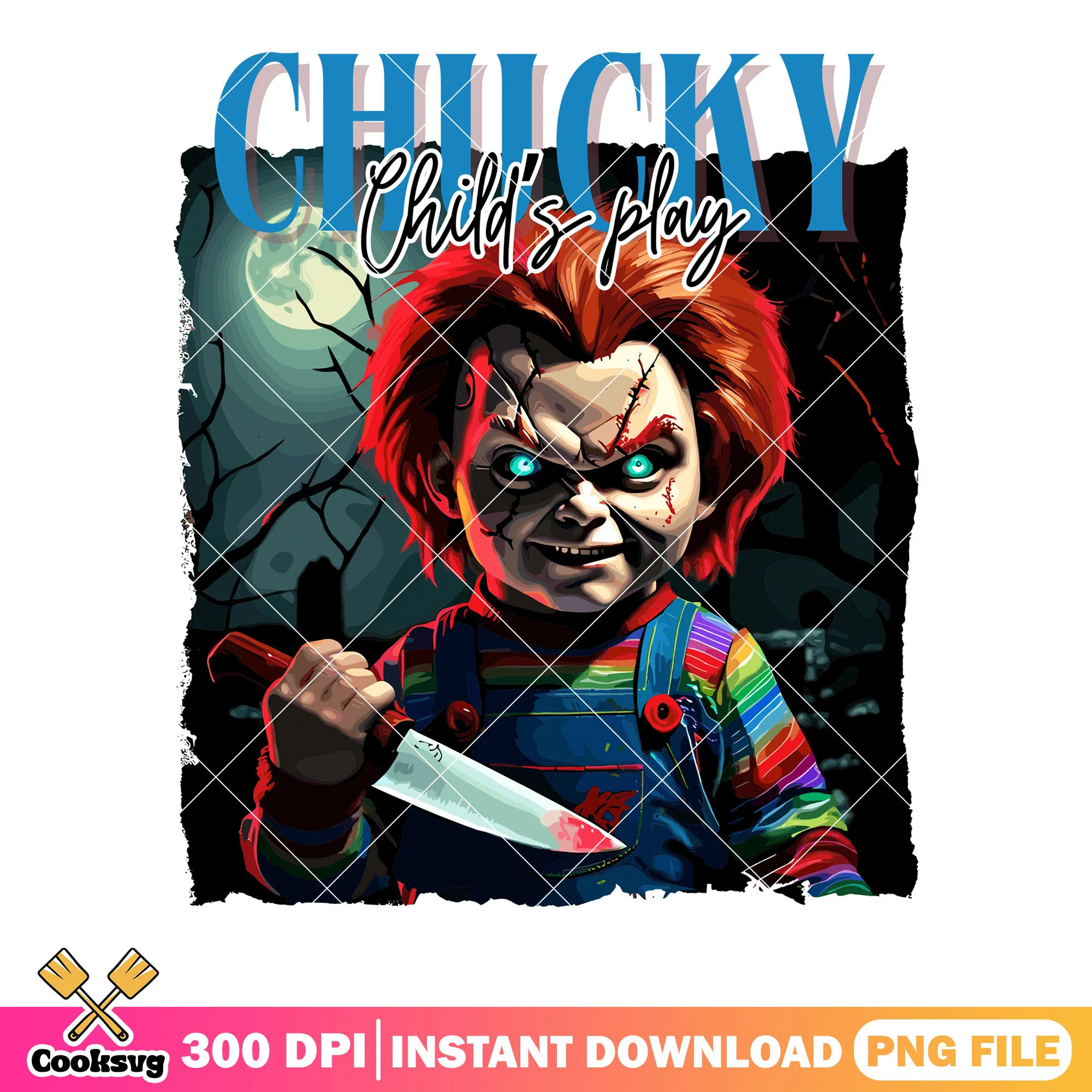 Spooky forest bloody knife png, chucky doll png, halloween scary png