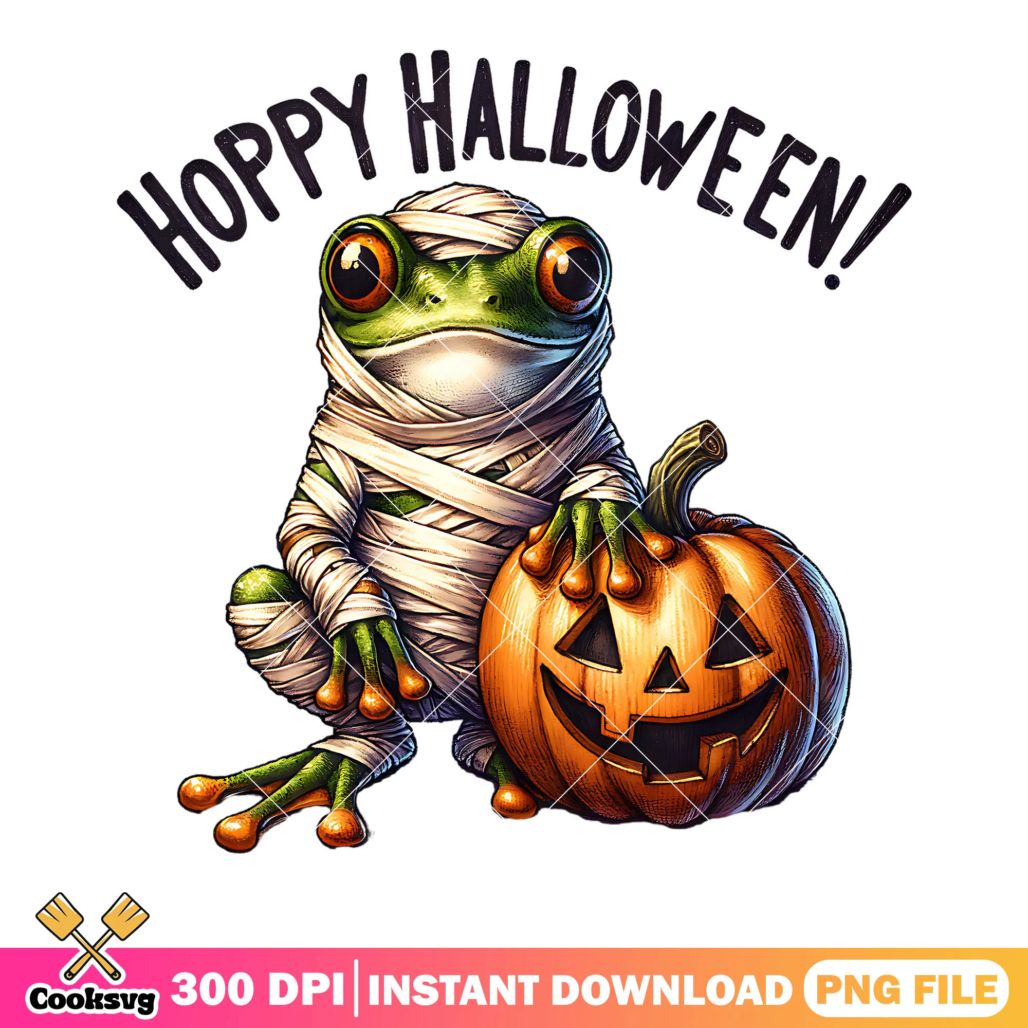 Spooky frog jack o lantern png, mummy costume png, halloween scary png