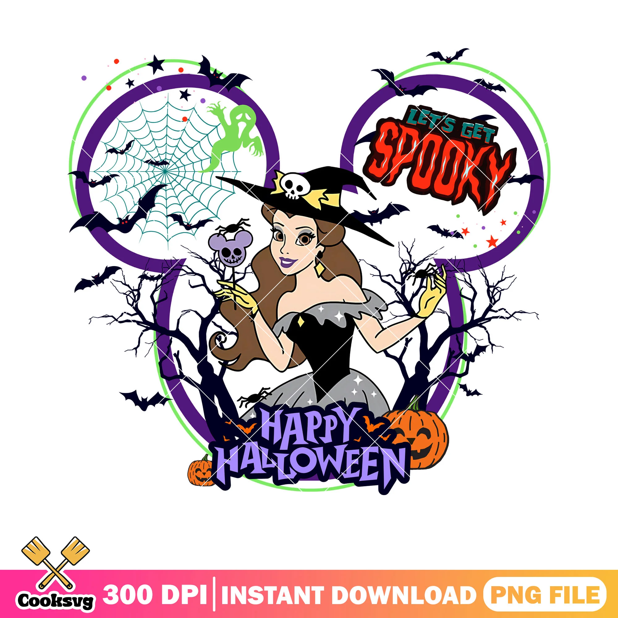 Spooky princess png, wicker pumpkin png, happy halloween png