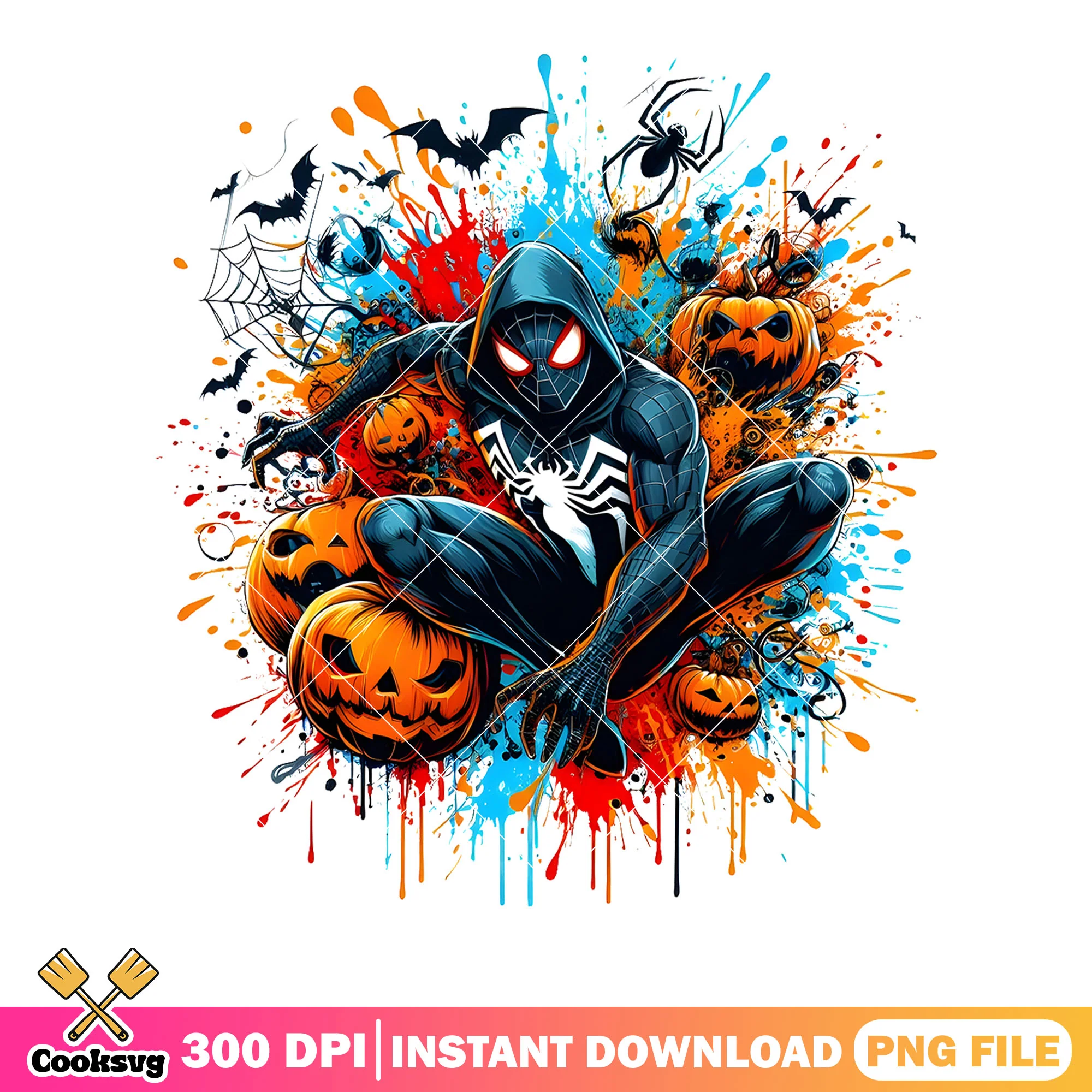 Spooky spider man png, marvel hallows eve png, wicker pumpkin png