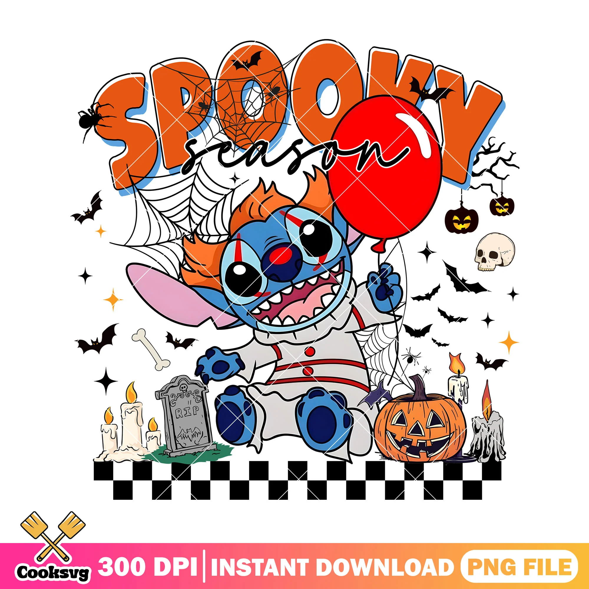 Spooky stitch Pennywise png, stitch halloween costume png