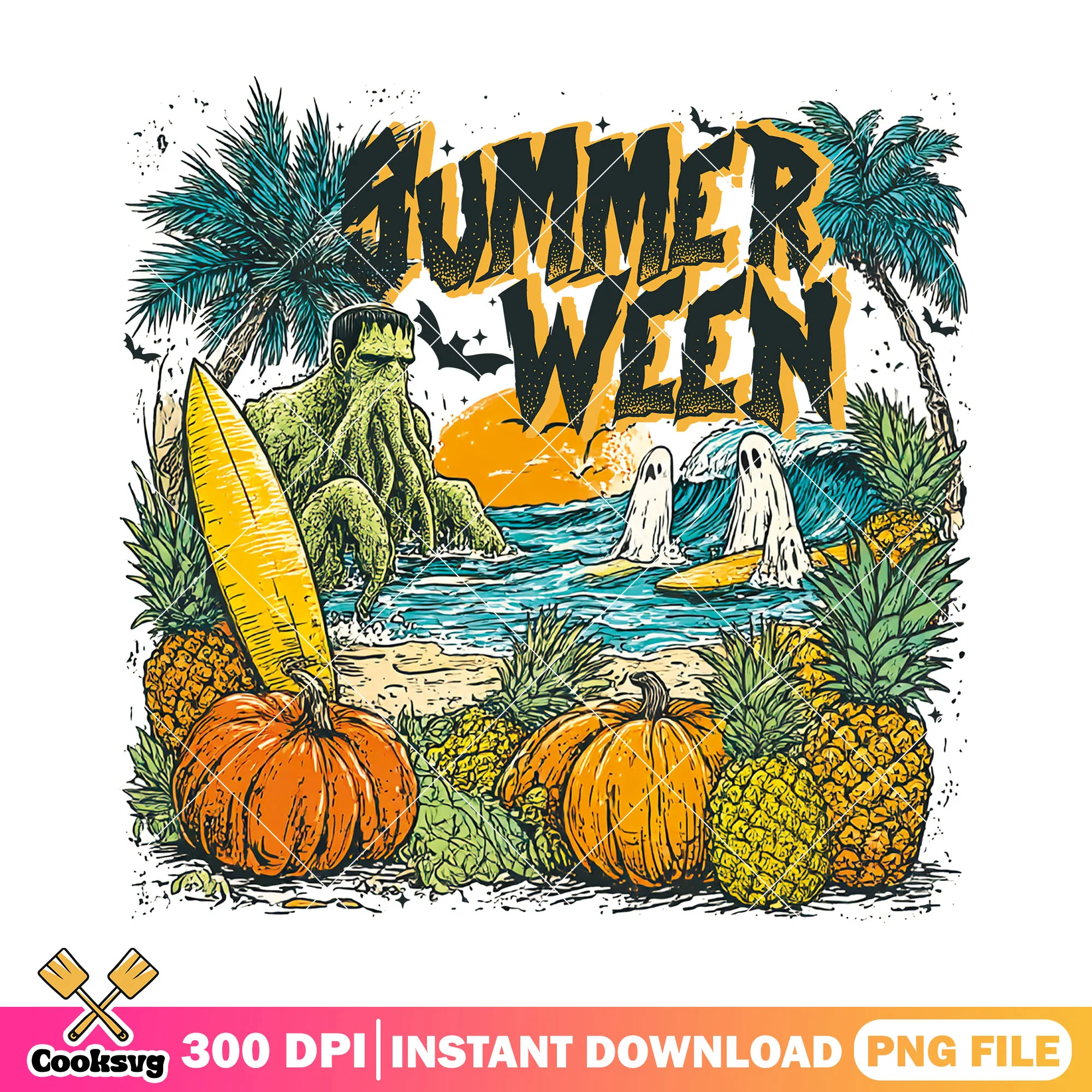 Spooky summer ween design png, halloween custome png, vintage air png