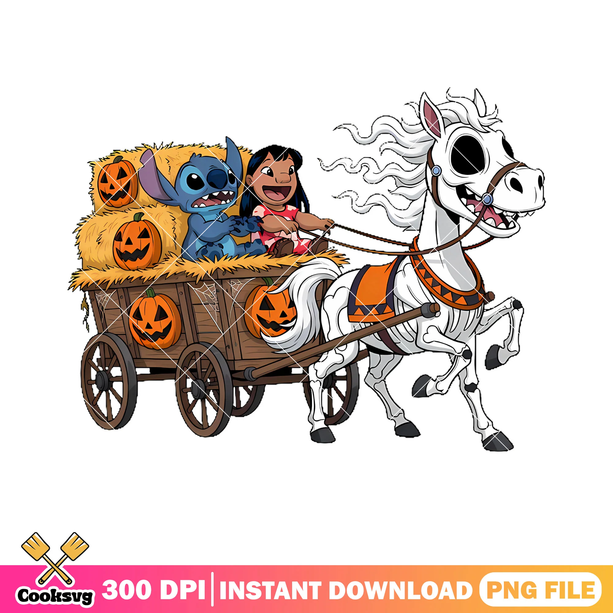 Spooky white horse png, wicker pumpkin png, spooky halloween png