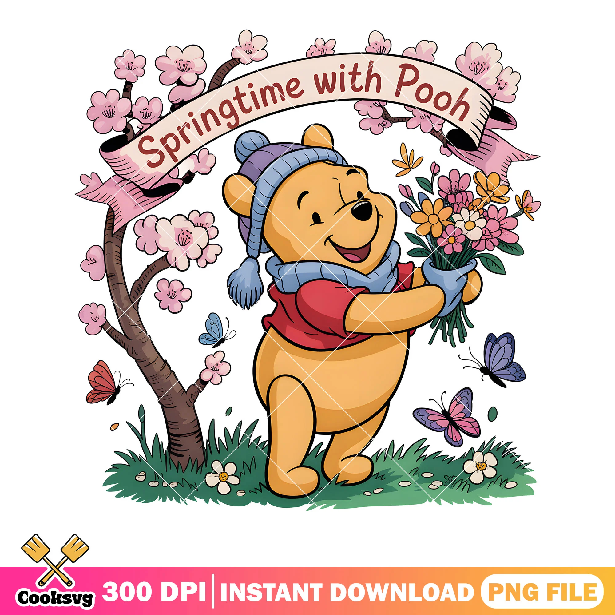 Springtime with pooh png, spring day png, disney pooh png