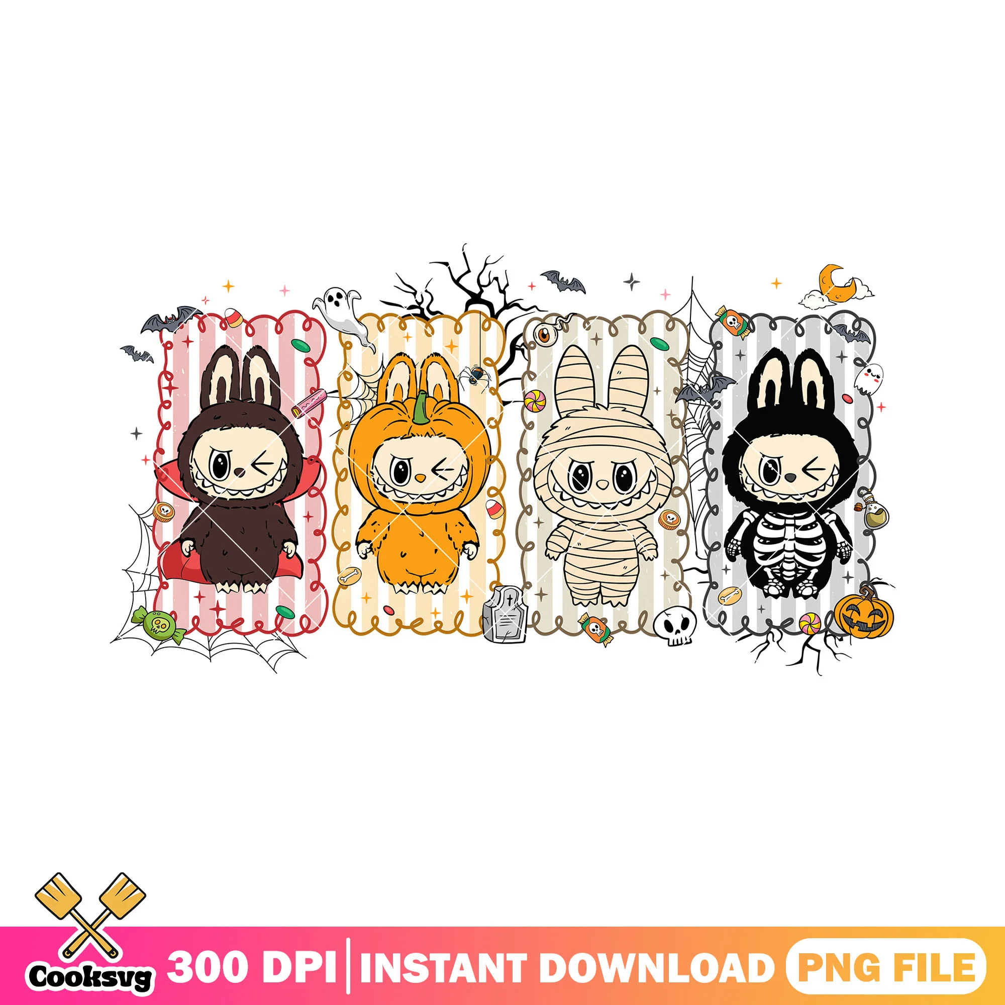 Squad horror labubu png, pop mart labubu png, halloween ends png