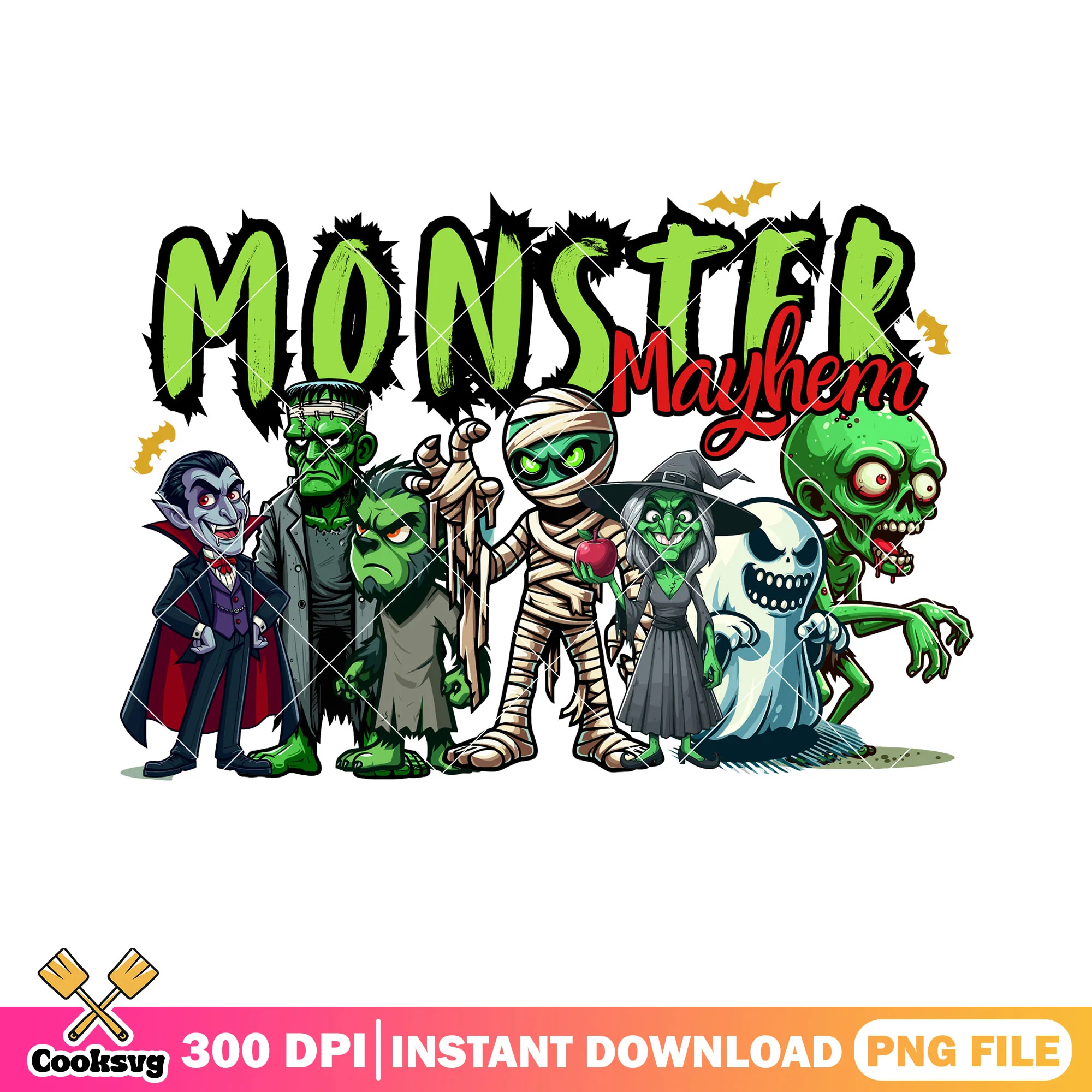 Squad of monster vampire png, mummy costume png, halloween scary png
