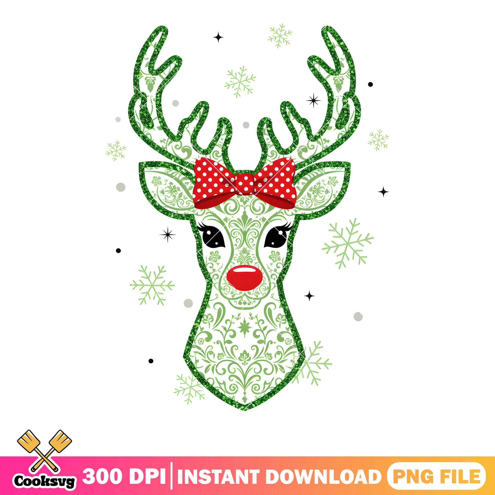 Starrynight snowflake png, reindeer png, red bow tie png