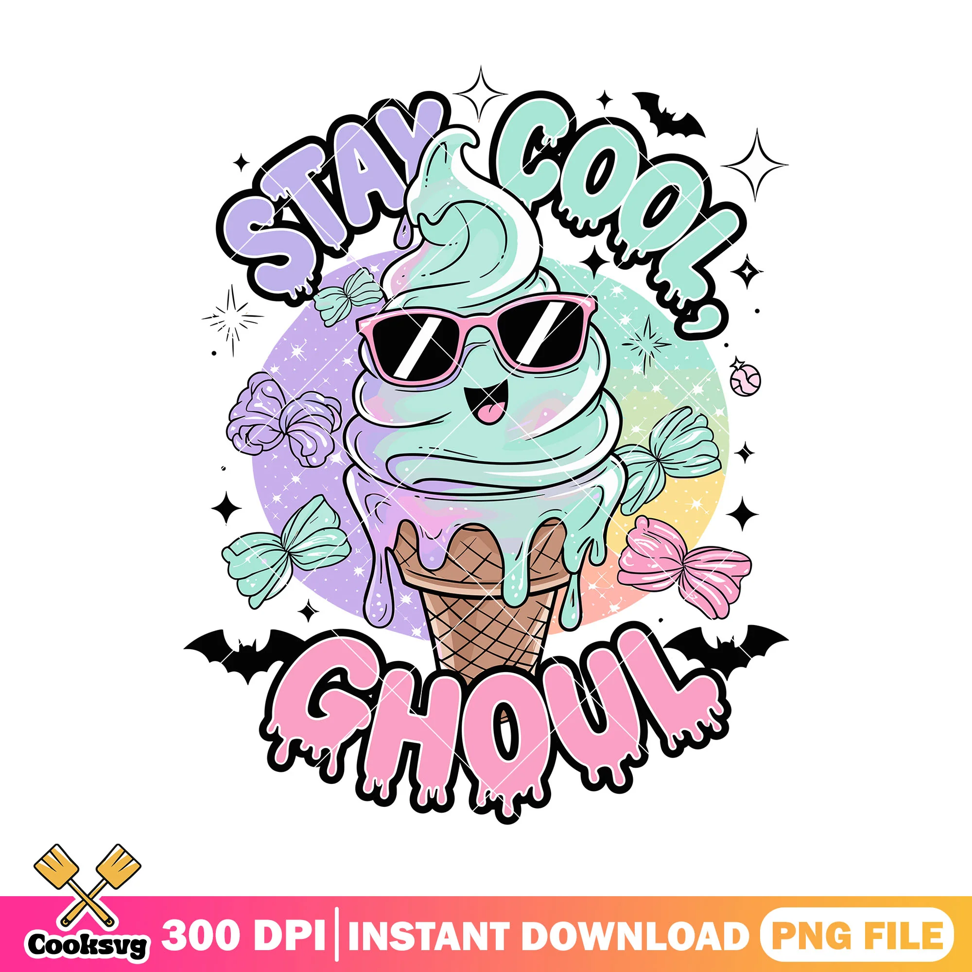 Stay cool ghoul png, ice cream png, happy halloween png