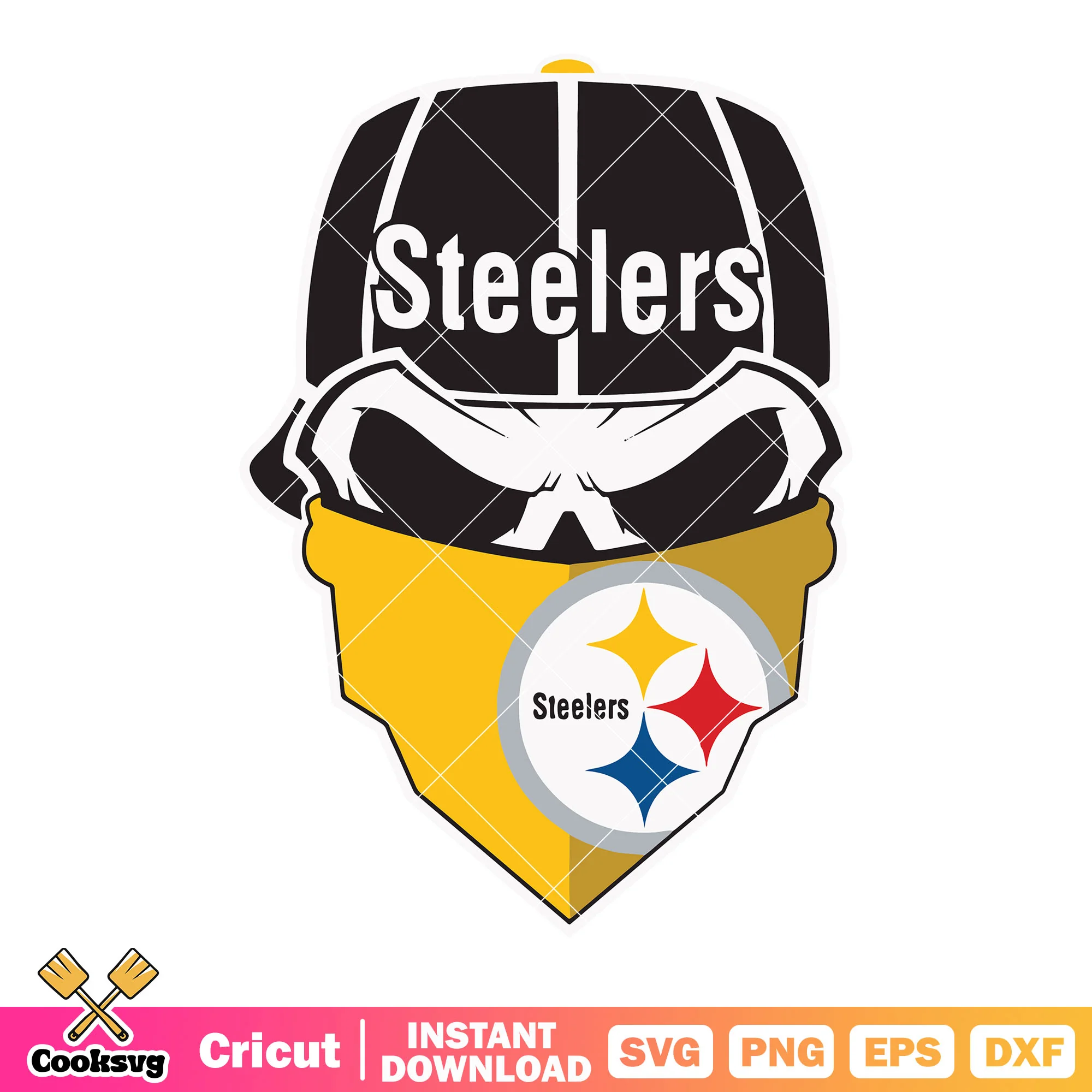 Steelers bandana and black hat svg, skeleton skull svg, steelers svg